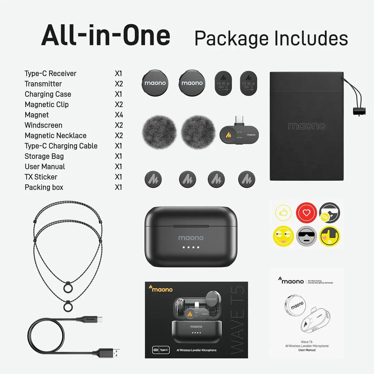 MAONO WAVE T5 PC2 TYPE-C RECEIVER MICROPHONE