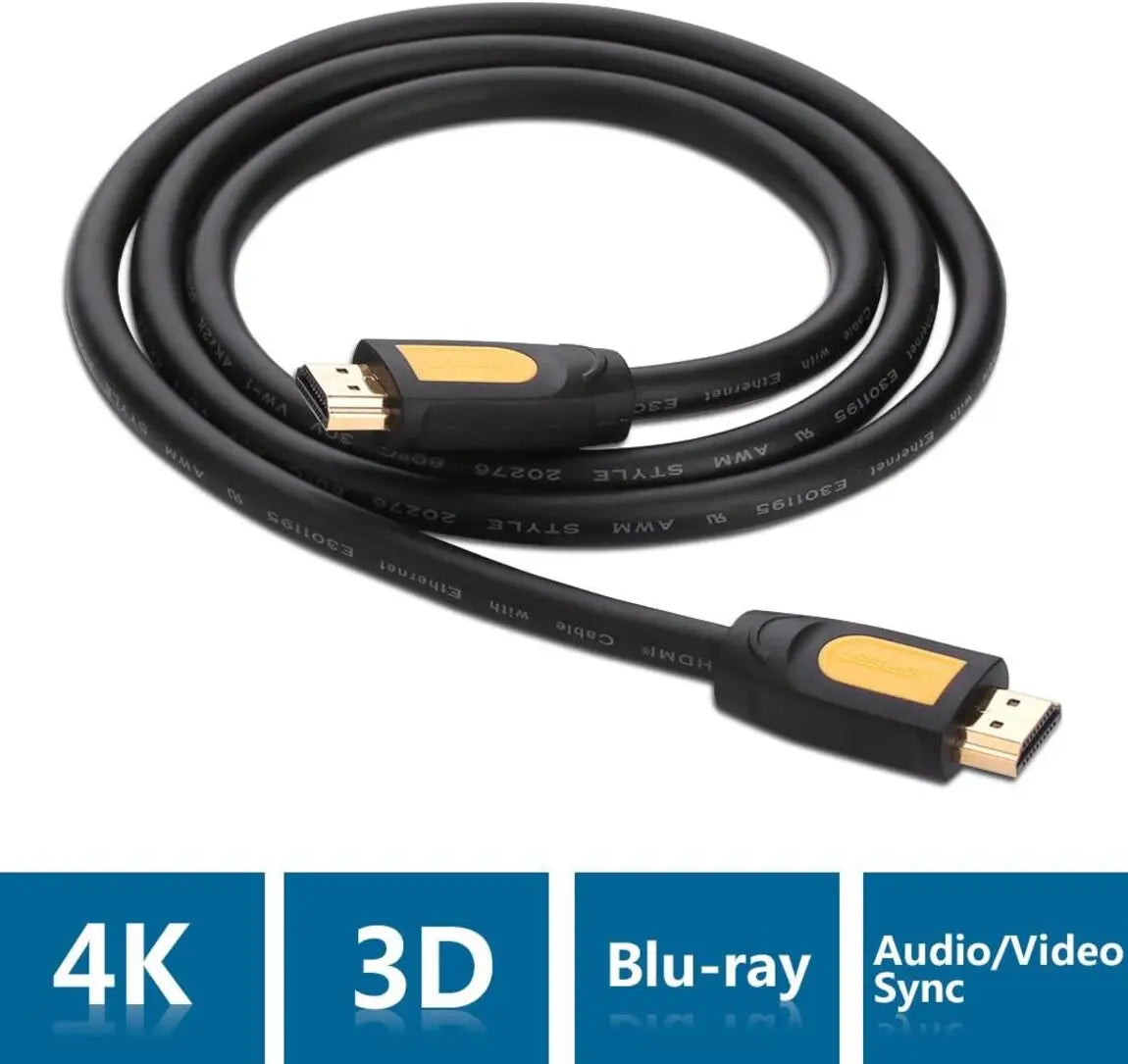 UGREEN 10130 3m HDMI 1.4 Cable, 4K30/1080p, Black & Yellow — connection and usage detail 1