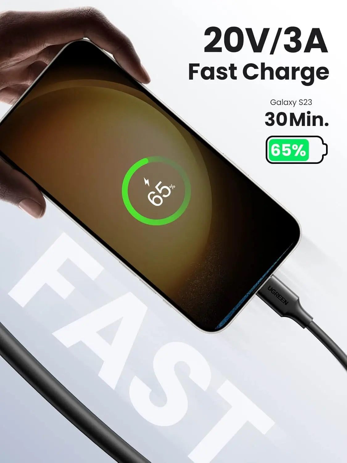 UGREEN 60W USB-C to USB-C Cable, 2m (10306) — connection and usage detail 2
