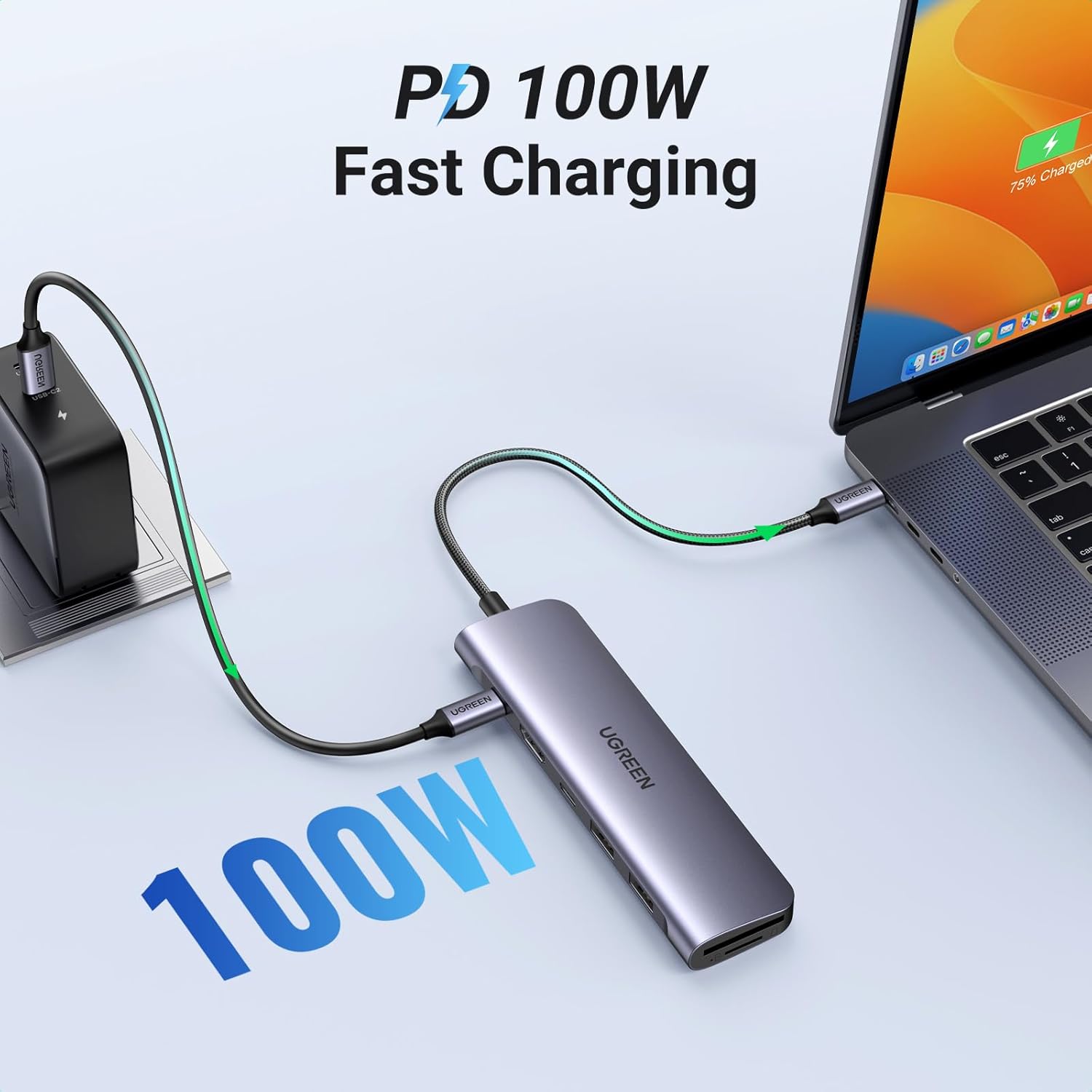 UGREEN 15214 Revodok 1071 USB-C Hub 7-in-1 Dock with 4K HDMI, 100W PD — connection and usage detail 2