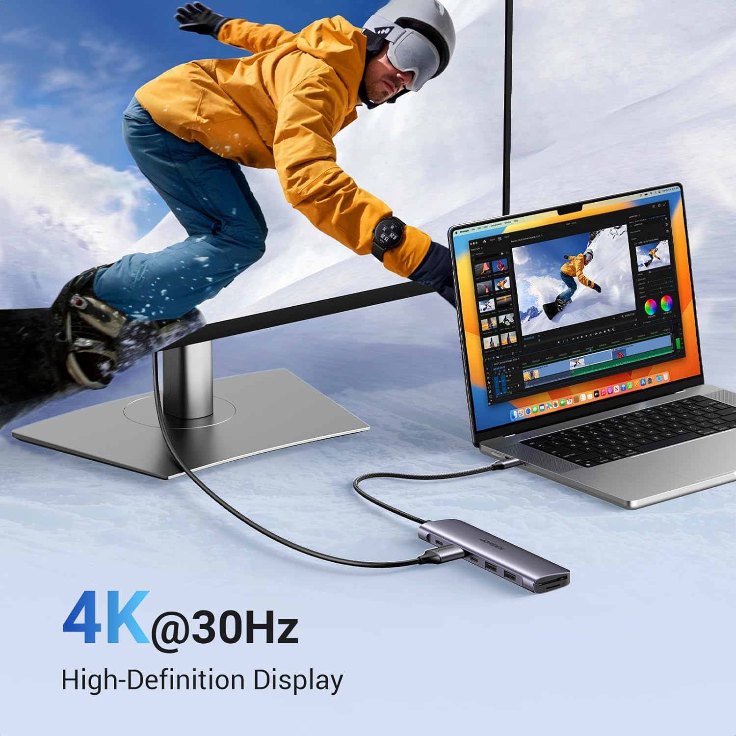 UGREEN 15214 Revodok 1071 USB-C Hub 7-in-1 Dock with 4K HDMI, 100W PD — connection and usage detail 3
