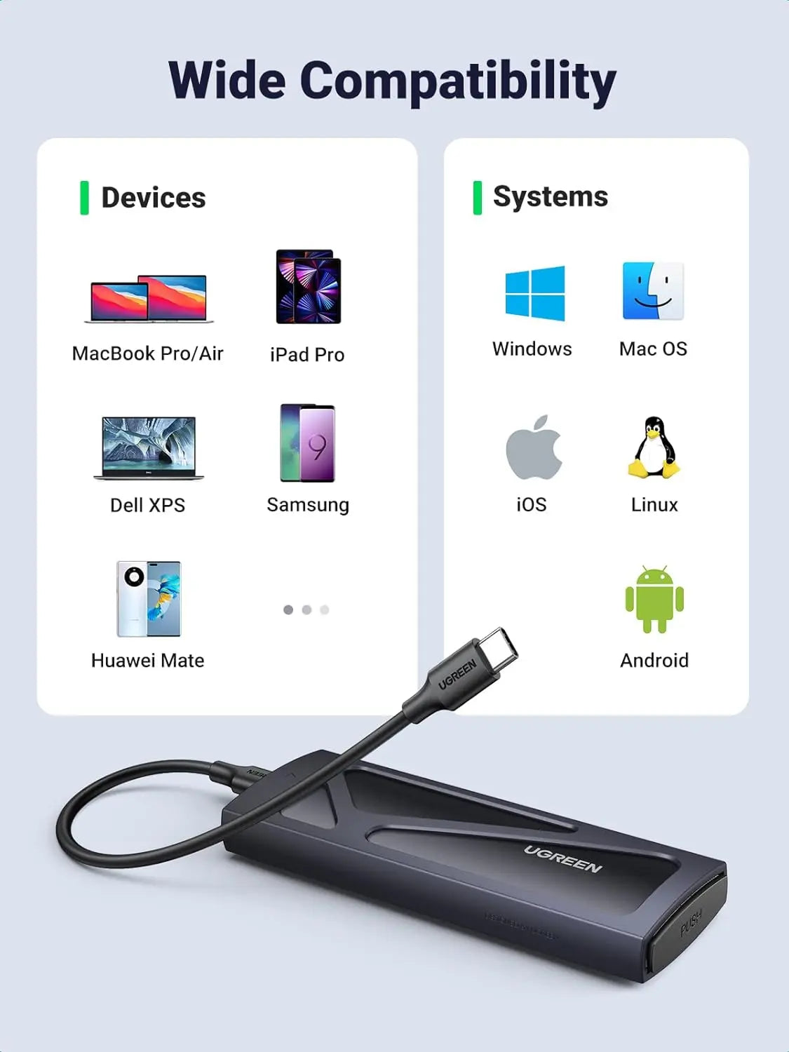 UGREEN NVMe M.2 SSD Enclosure, 10Gbps (15512) — connection and usage detail 1