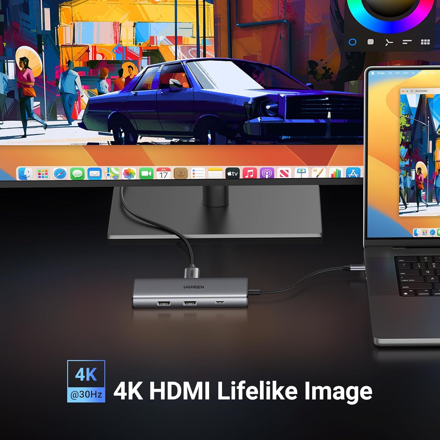 UGREEN 15531 Revodok Pro 107 USB-C 7-IN-1 Hub — connection and usage detail 3