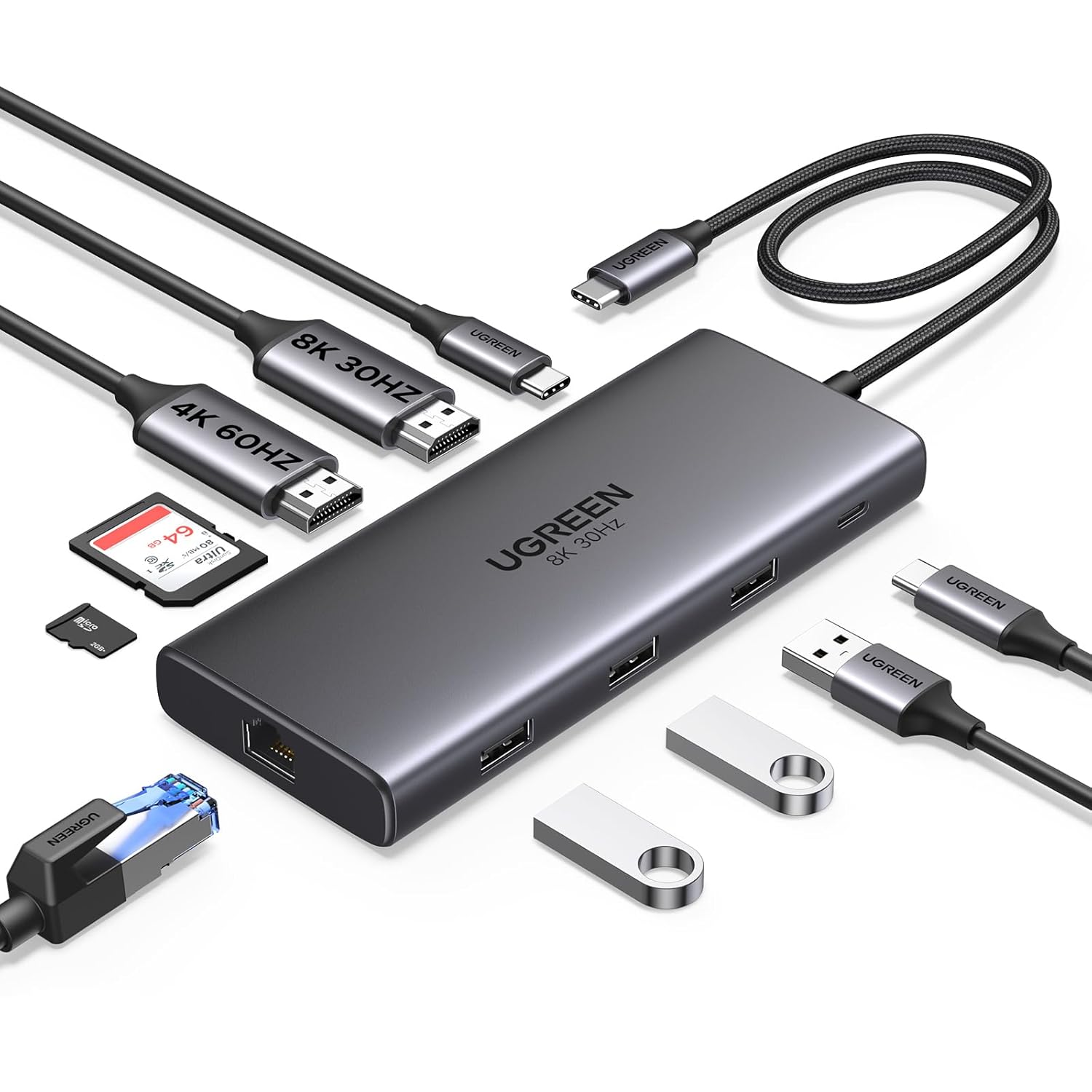 UGREEN Revodok Pro 210 10-in-1 USB-C Hub with Dual HDMI & 100W PD (15534) — product view