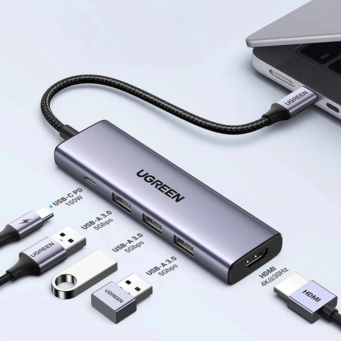 UGREEN CM511 5-in-1 USB-C Hub, 4K60 & 100W PD (15597) — connection and usage detail 1