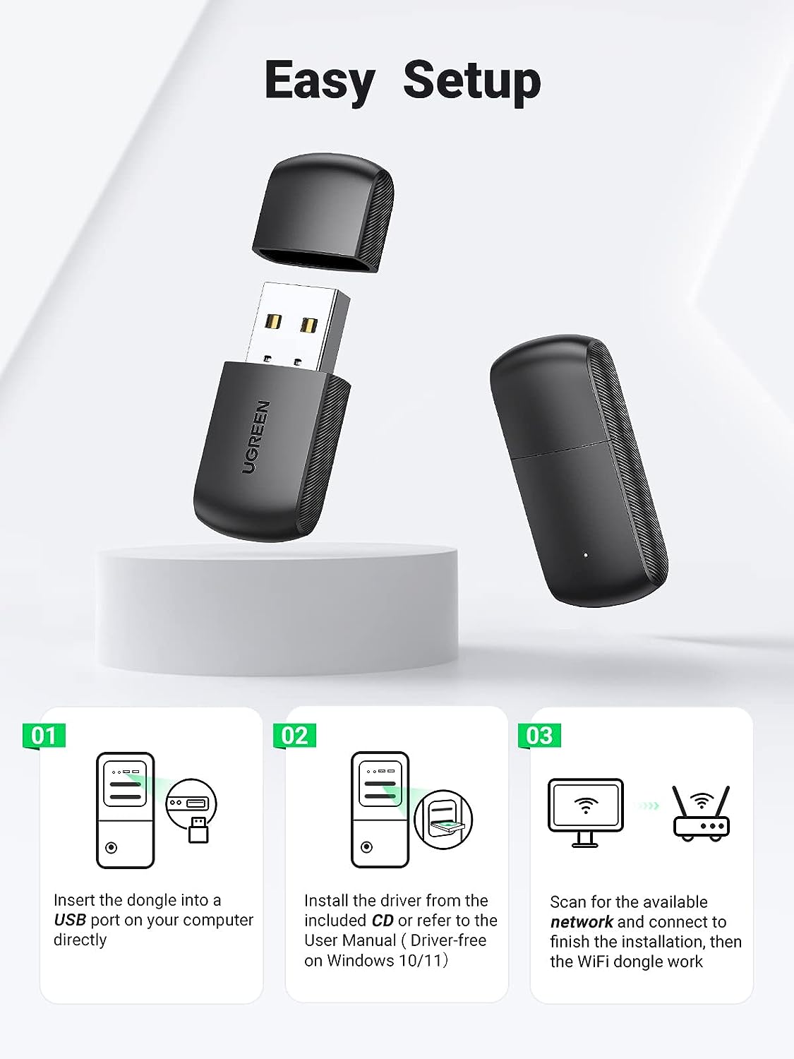 UGREEN 20204 AC650 Dual Band USB WiFi Dongle Mini Wireless — connection and usage detail 3