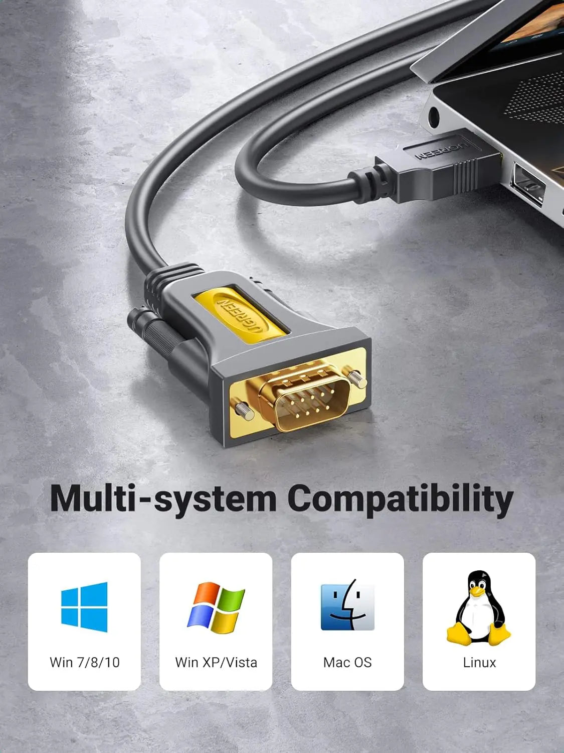 UGREEN USB-A to RS232 DB9 Adapter with PL2303, 2m (20222) — connection and usage detail 3