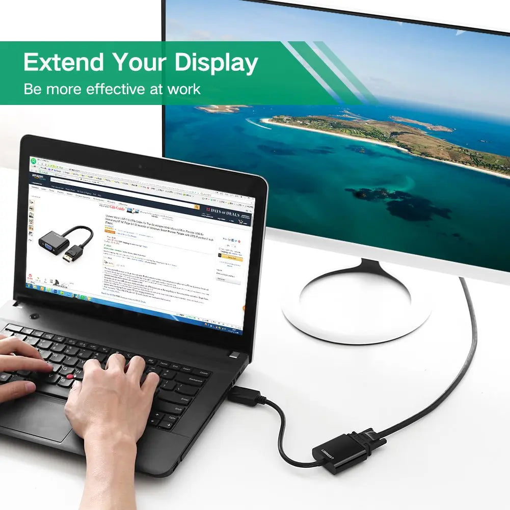 UGREEN DisplayPort to VGA Adapter DP Male to VGA Female Converter 1080P 60Hz Durable ABS Case Monitor Projector HDTV (20415) — connection and usage detail 1