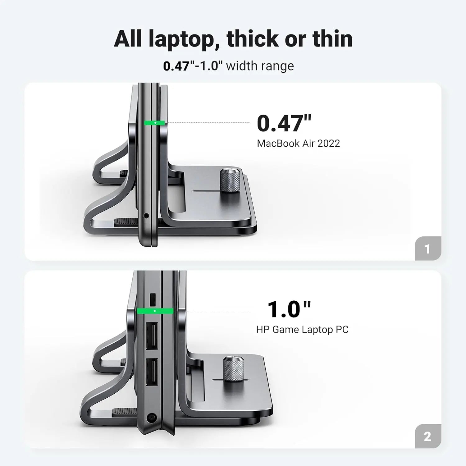 UGREEN Adjustable Vertical Laptop Stand, 12–26mm (20471) — connection and usage detail 3