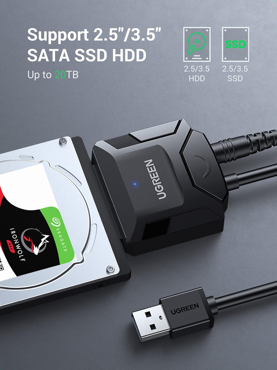 UGREEN 20611 USB 3.0 to SATA HDD/SSD Adapter — connection and usage detail 1