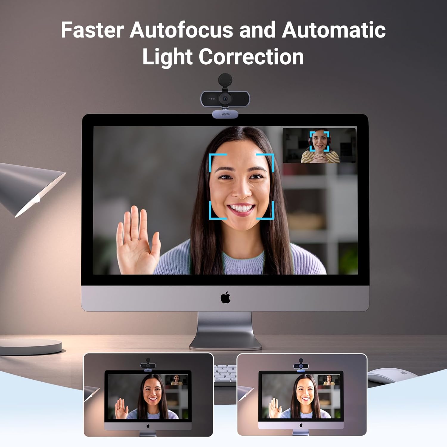 UGREEN 25442 2K Webcam Full HD 1080P for PC, Autofocus, Privacy Cover, Dual Noise Cancelling Mics, Computer USB Camera for Streaming, Conferencing, Calling, Zoom, Skype, Teams — connection and usage detail 3