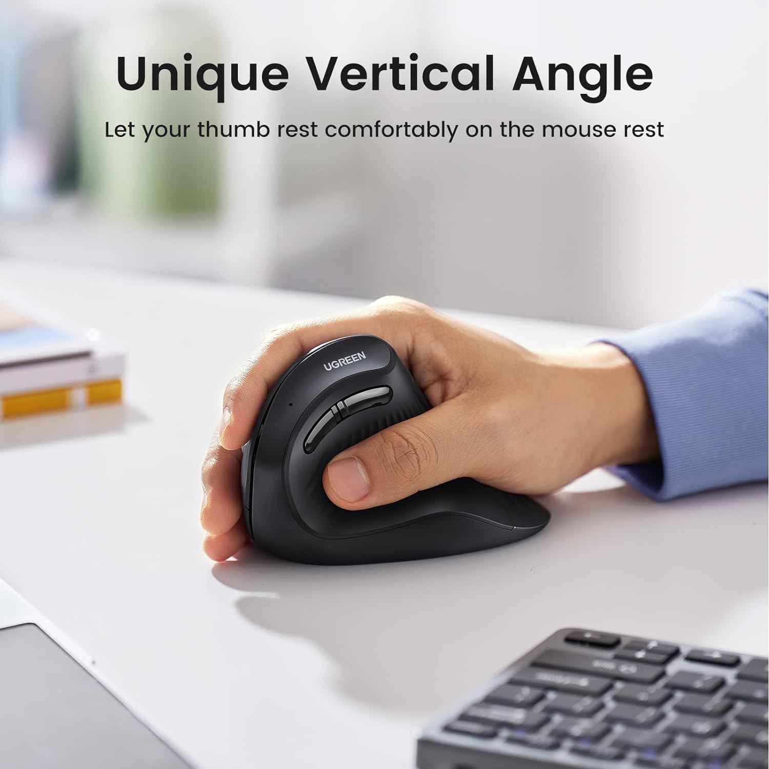 UGREEN 25444  Vertical Mouse Wireless (Bluetooth 5.0+2.4G) 4000 DPI Max Ergonomic Mouse with 5 Buttons — connection and usage detail 1