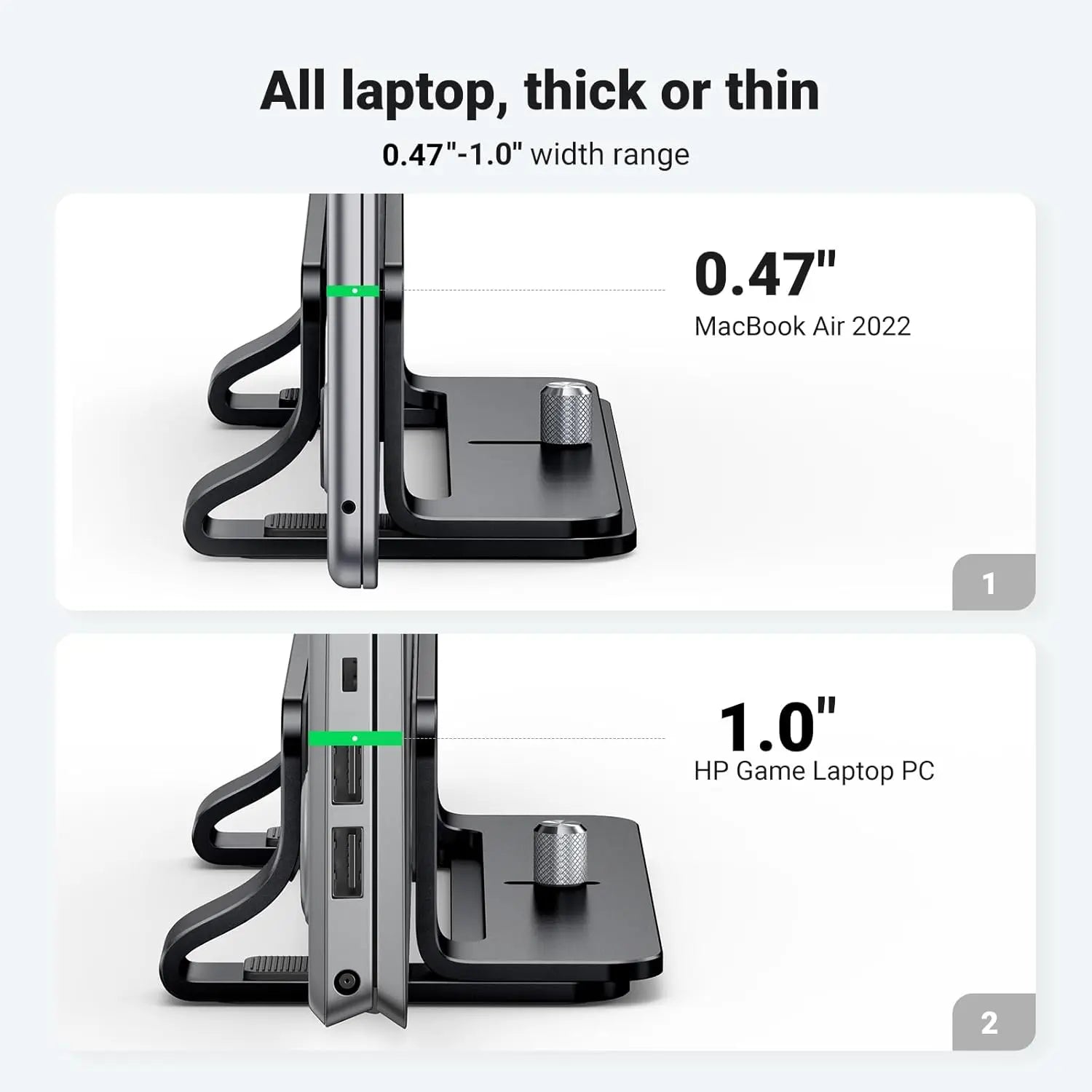 UGREEN Vertical Laptop Stand Adjustable Aluminum Dock MacBook Surface Chromebook 15.6 Inch Desktop Holder Space Saver (25706) — connection and usage detail 2