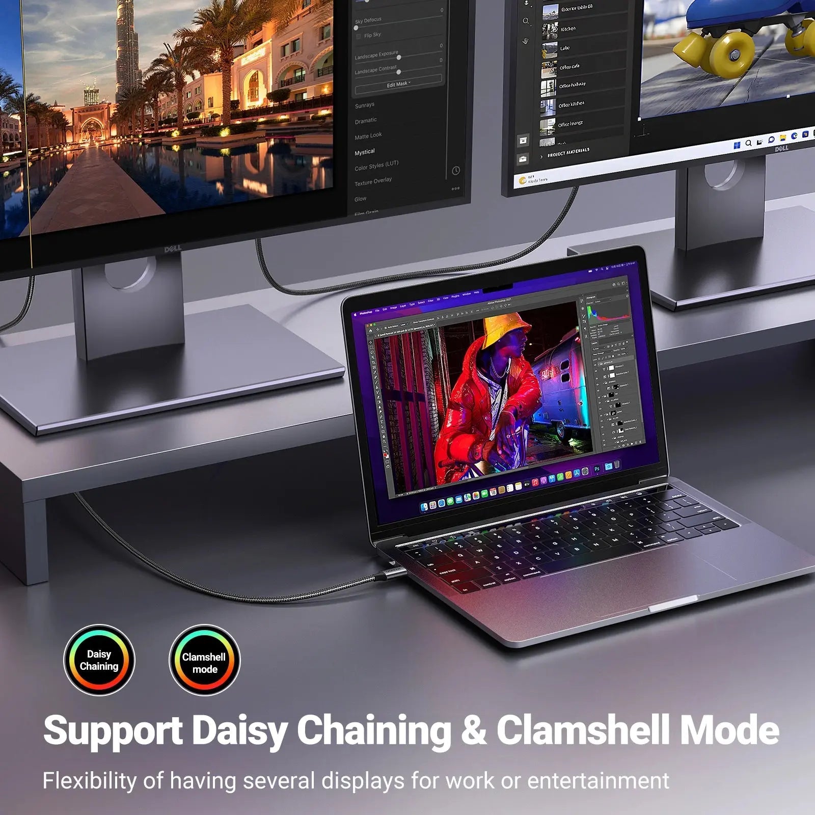 UGREEN USB C to DisplayPort Cable 3M 8K 60Hz 4K 240Hz Type-C Thunderbolt 4/3 DP 32.4Gbps iPhone 16 MacBook iPad (25839) — connection and usage detail 2