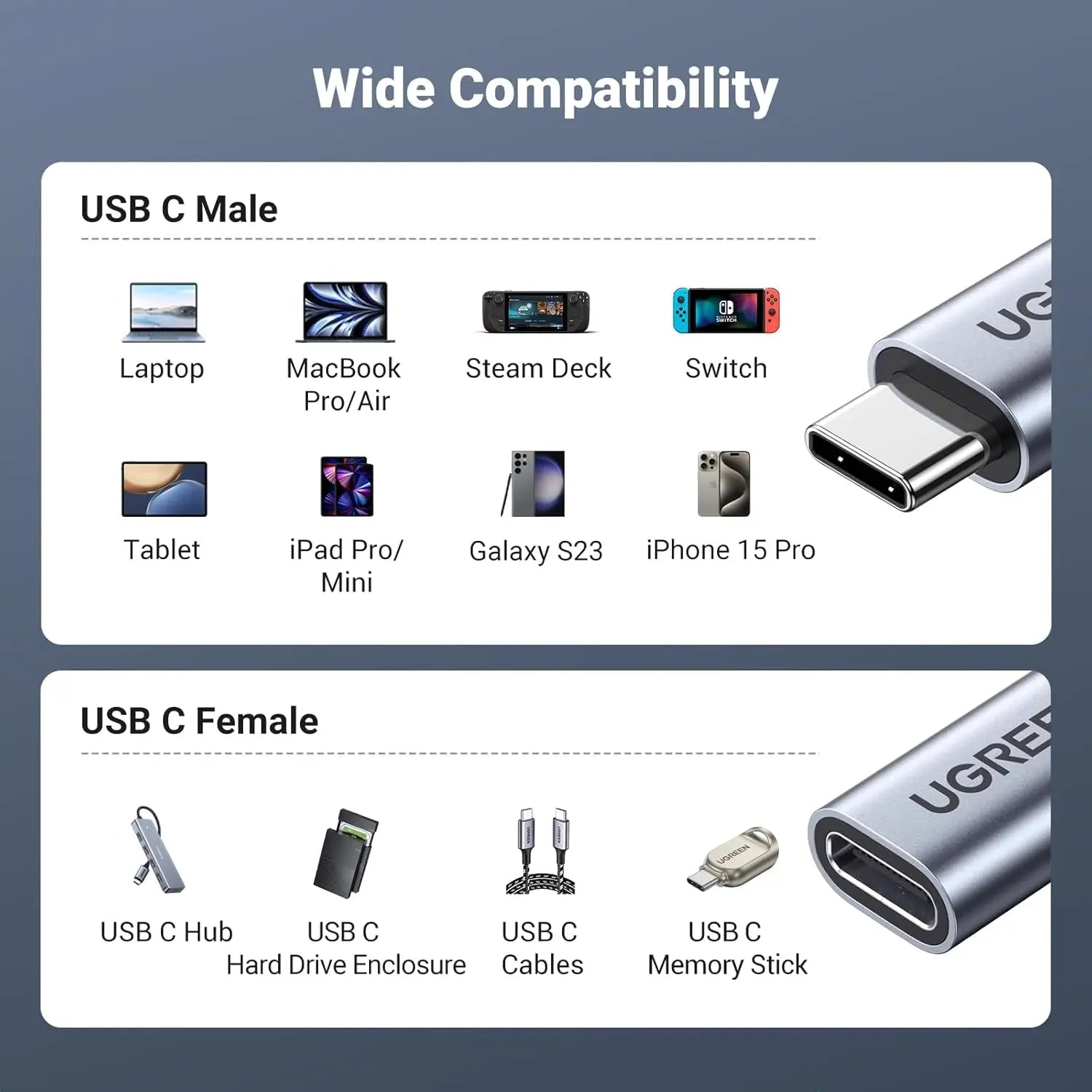 UGREEN 1m USB-C Extension Cable, 100W & 10Gbps (30205) — connection and usage detail 3