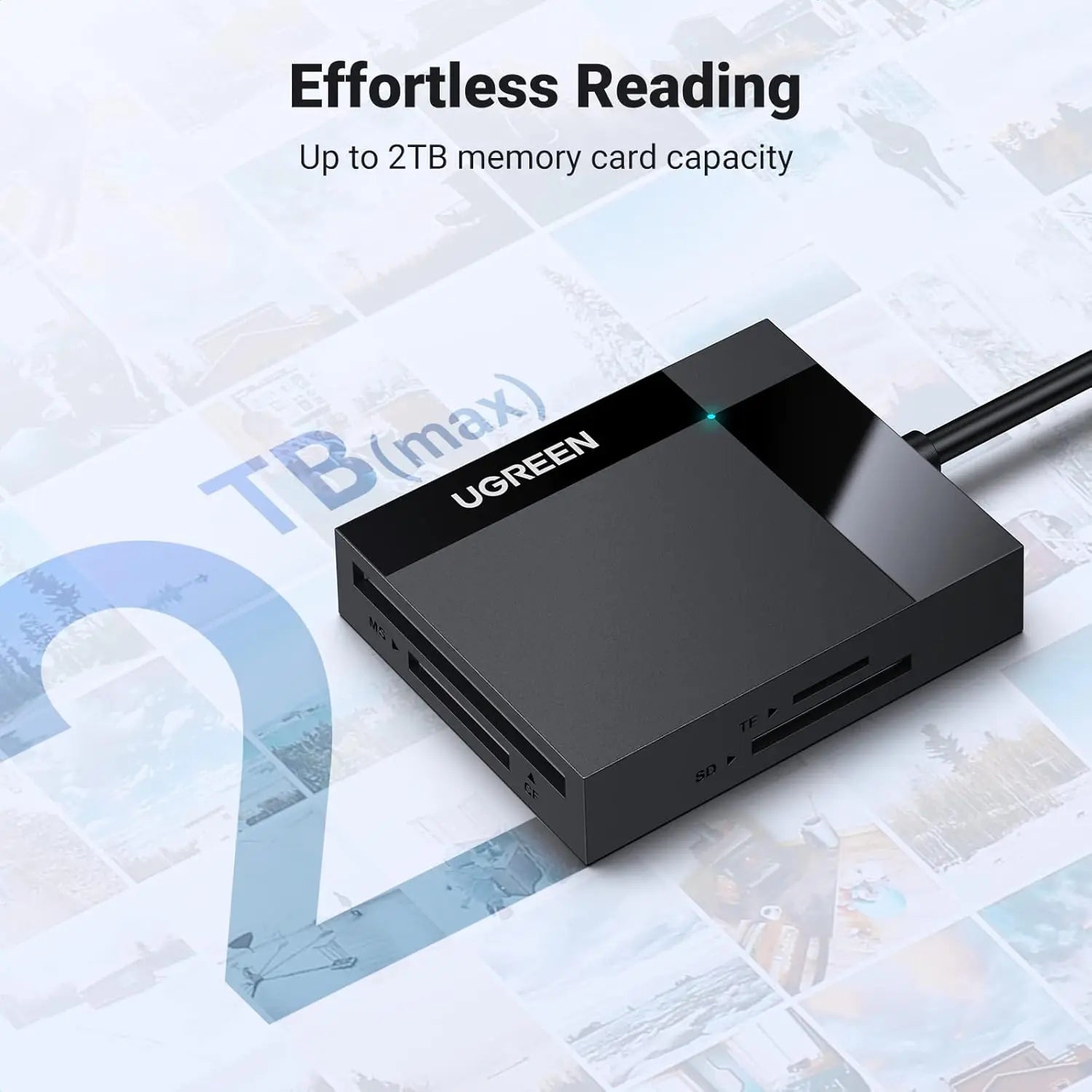 UGREEN 30333 USB 3.0 4-in-1 SD/TF/CF/MS Card Reader, 0.5m — connection and usage detail 1