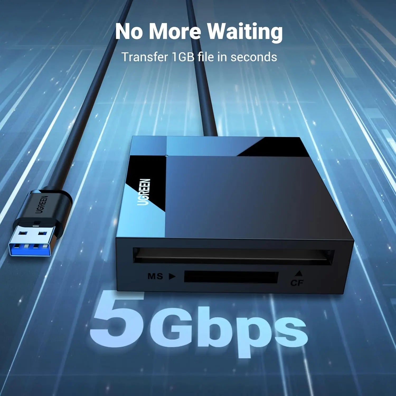 UGREEN 30333 USB 3.0 4-in-1 SD/TF/CF/MS Card Reader, 0.5m — connection and usage detail 3