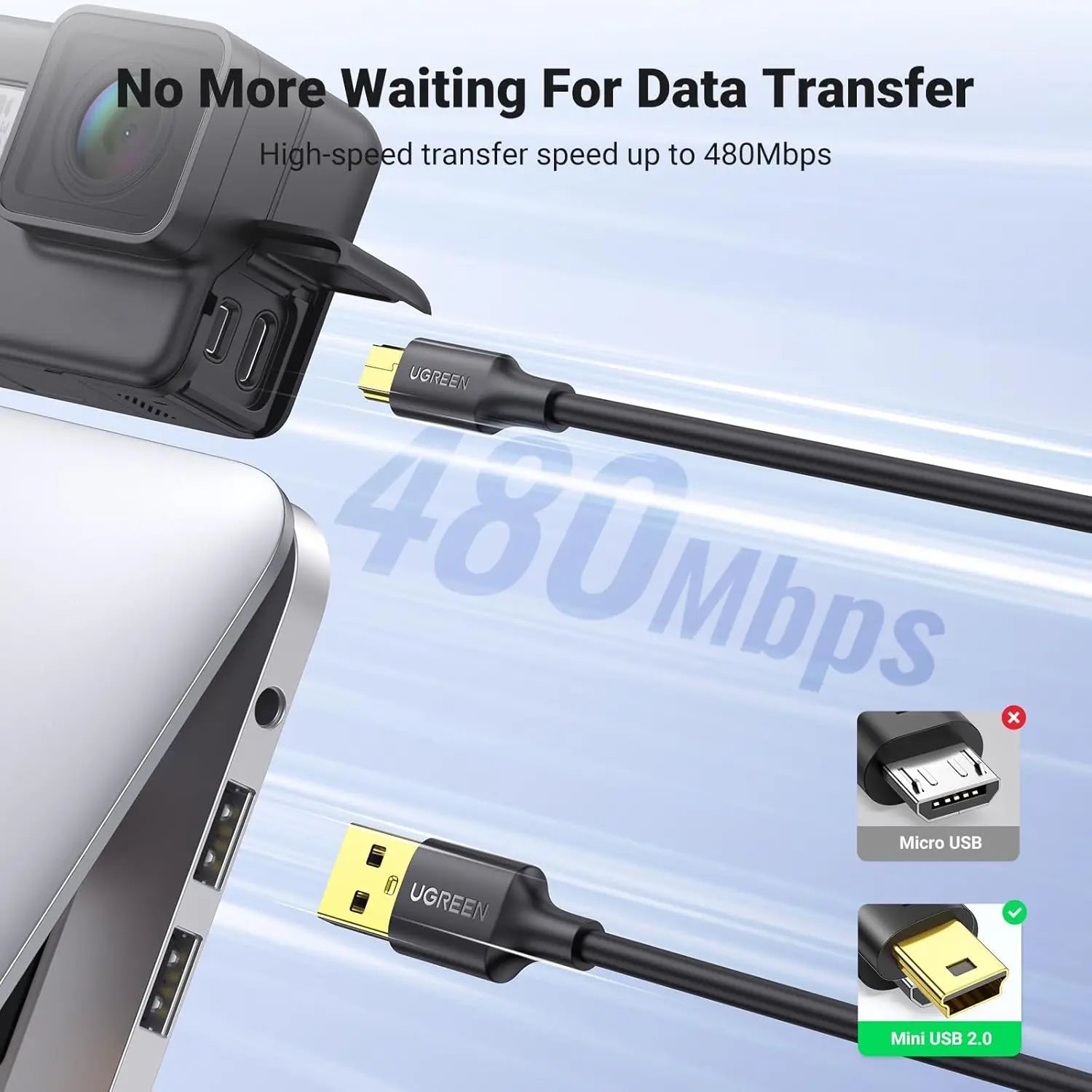 UGREEN US132 30472 USB-A to Mini-B Cable, 2m — connection and usage detail 3