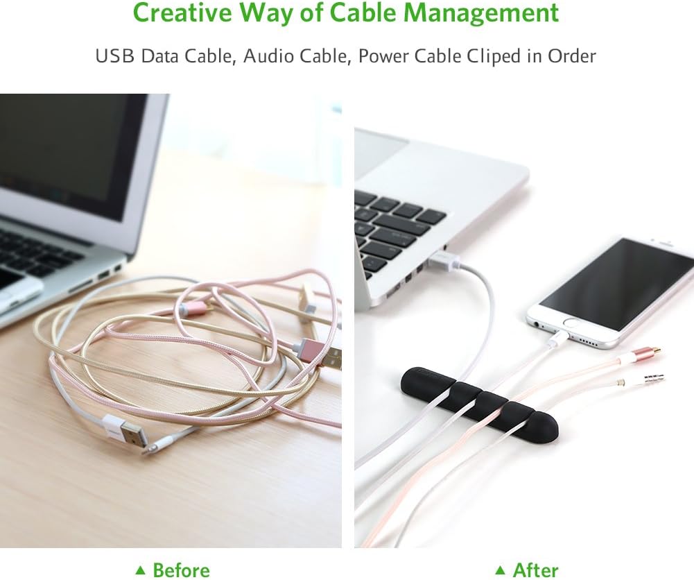 UGREEN 30762 Cable Organizer (2 Piece) Black Silicone Cable Management Strips for Laptop, TV, Charger, and Office Cables — connection and usage detail 1