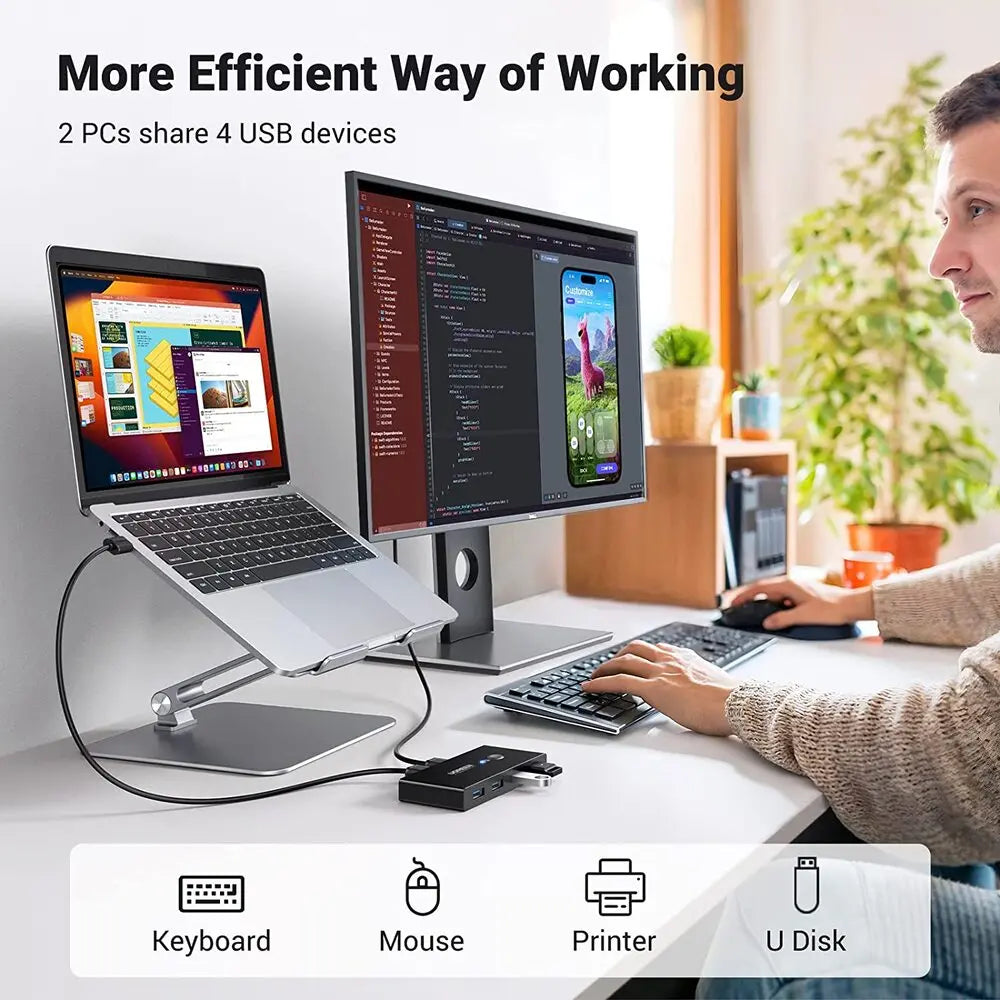 UGREEN 30768 2-PC 4-Port USB 3.0 Sharing Switch — connection and usage detail 3