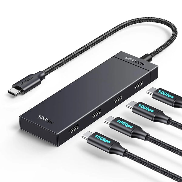 UGREEN CM806 4-Port USB-C 3.2 Gen 2 Hub – 10Gbps Data-Only USB-C Splitter with 30cm Cable – Black (35584) — product view