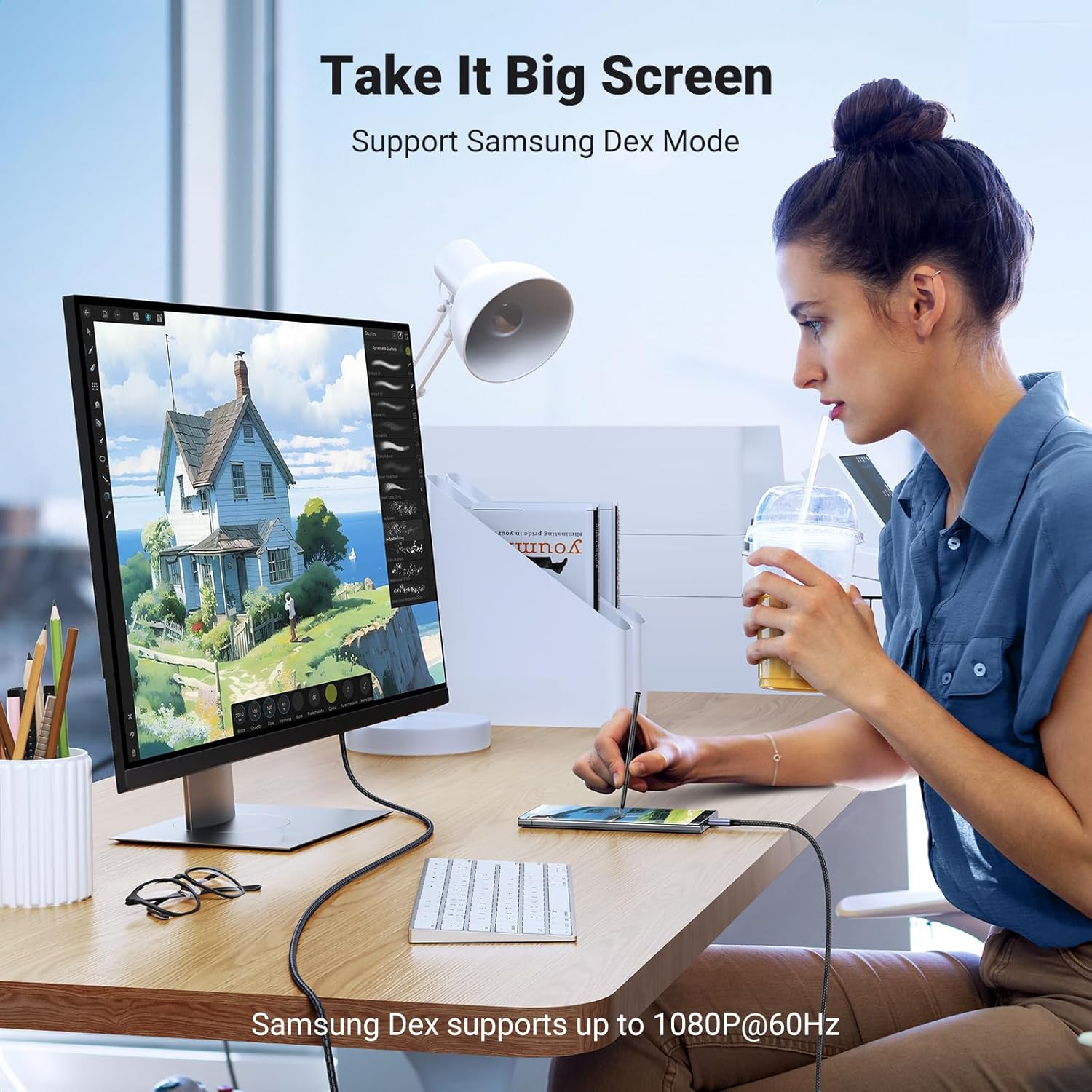 UGREEN 1M USB C to HDMI 2.1 Cable 8K@60Hz 4K@240/144/120Hz Type C Thunderbolt 4 HDMI HDR Lead Compatible with MacBook iMac Mac Mini iPad Pro iPhone 17 16 Galaxy Tab 10 S25 Surface XPS Pixel 10(35596) — connection and usage detail 2