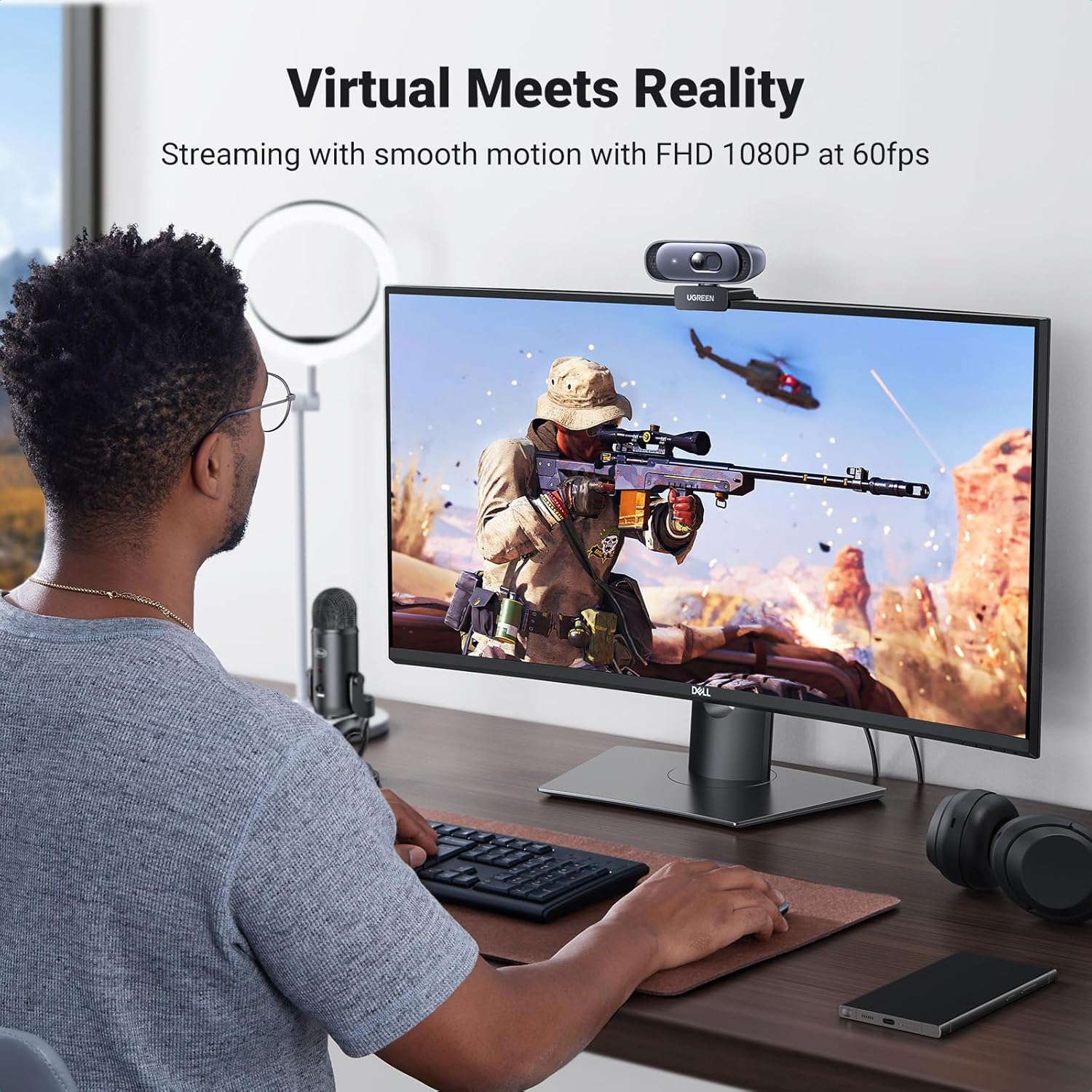 UGREEN 35626 2K Webcam Full HD 1080p/60fps with Autofocus, Dual Mics &amp; Privacy Cover — connection and usage detail 2
