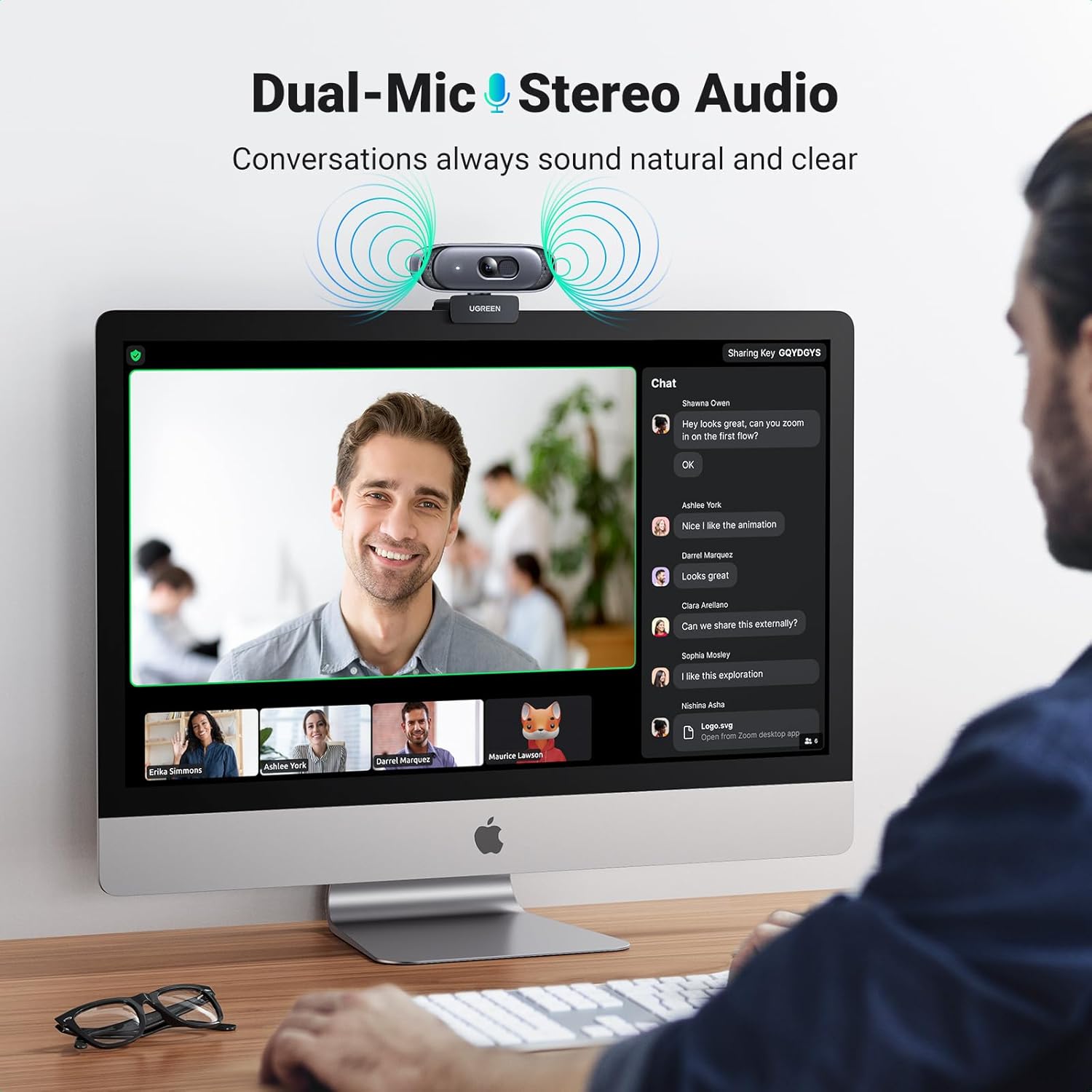 UGREEN 35626 2K Webcam Full HD 1080p/60fps with Autofocus, Dual Mics &amp; Privacy Cover — connection and usage detail 3