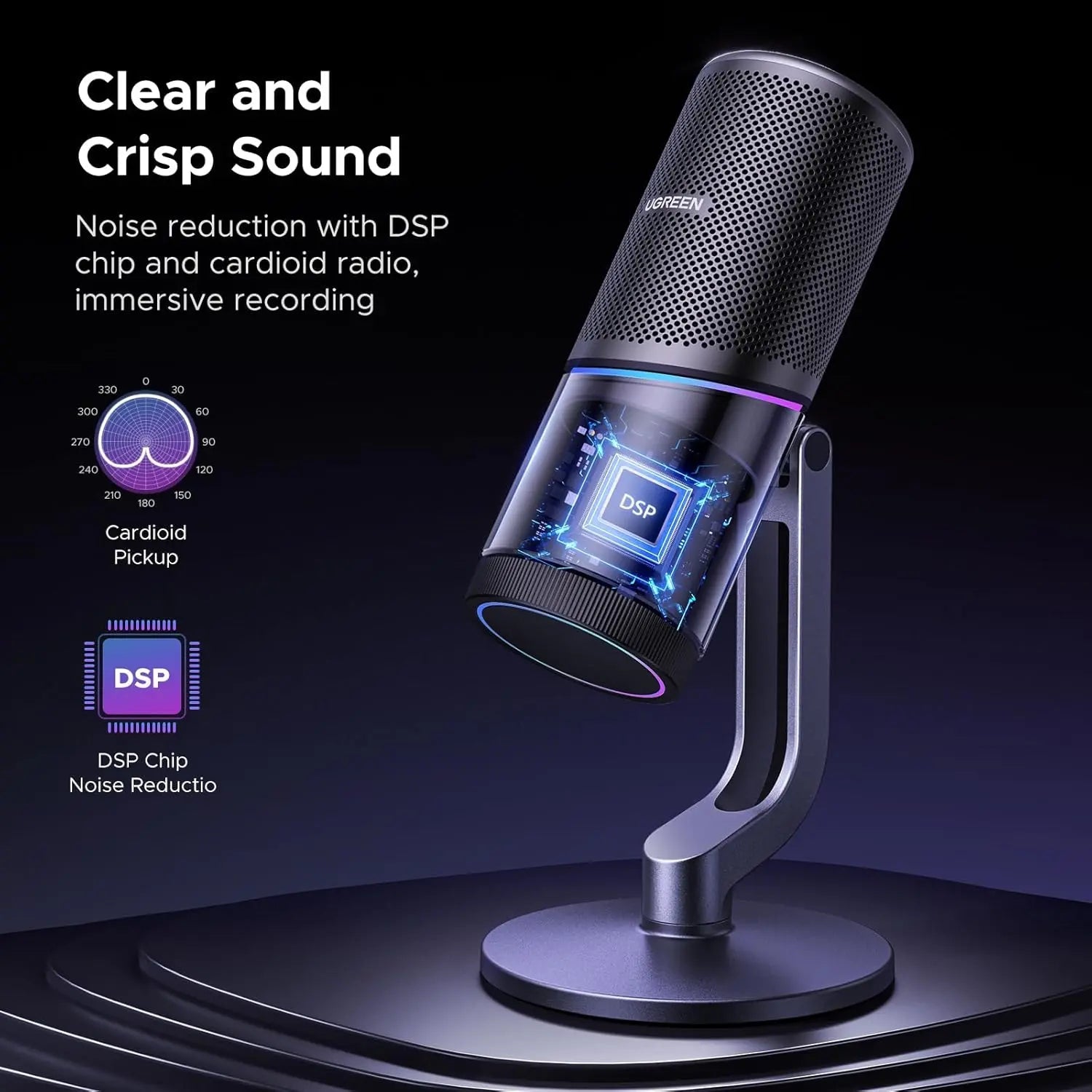 UGREEN CM769 24-bit/96kHz USB RGB Microphone – 35629 — connection and usage detail 1
