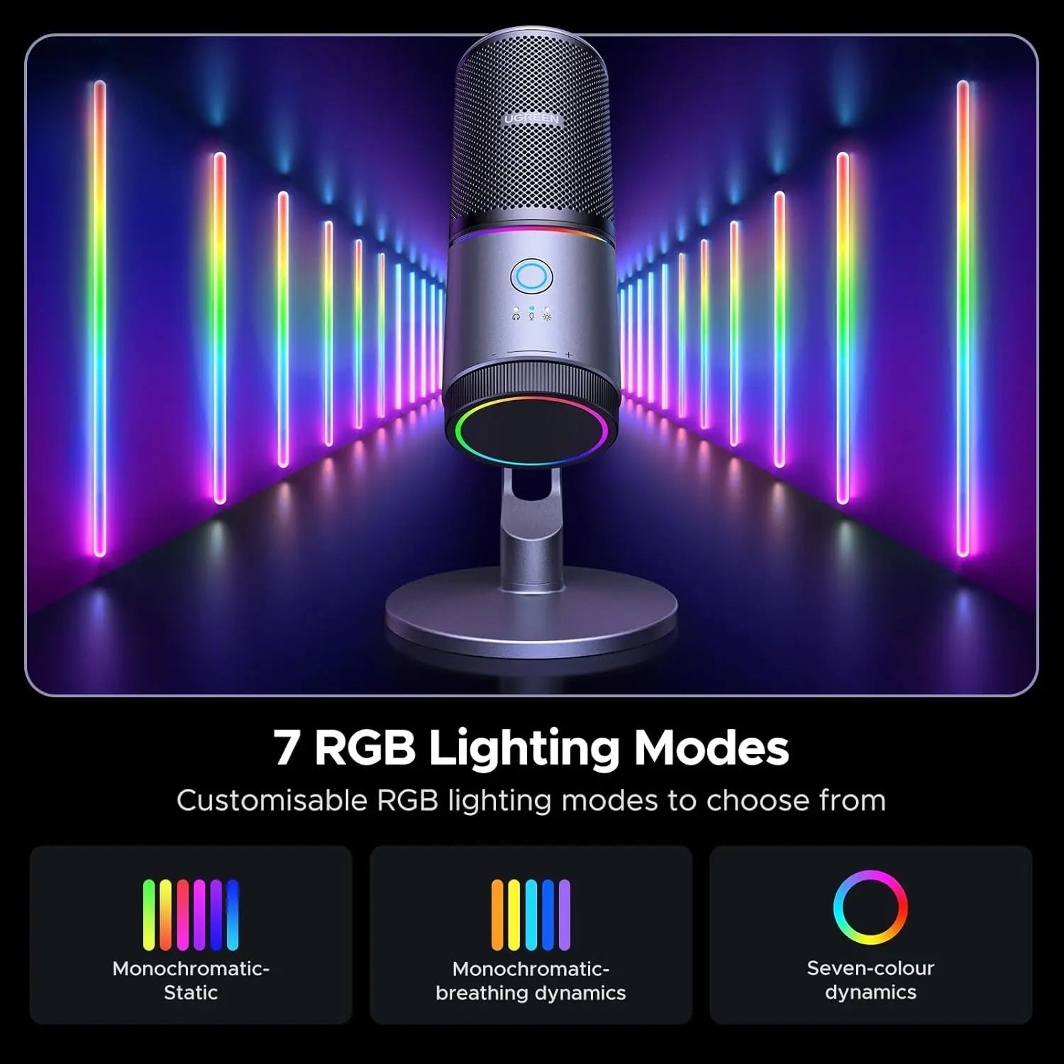 UGREEN CM769 24-bit/96kHz USB RGB Microphone – 35629 — connection and usage detail 2