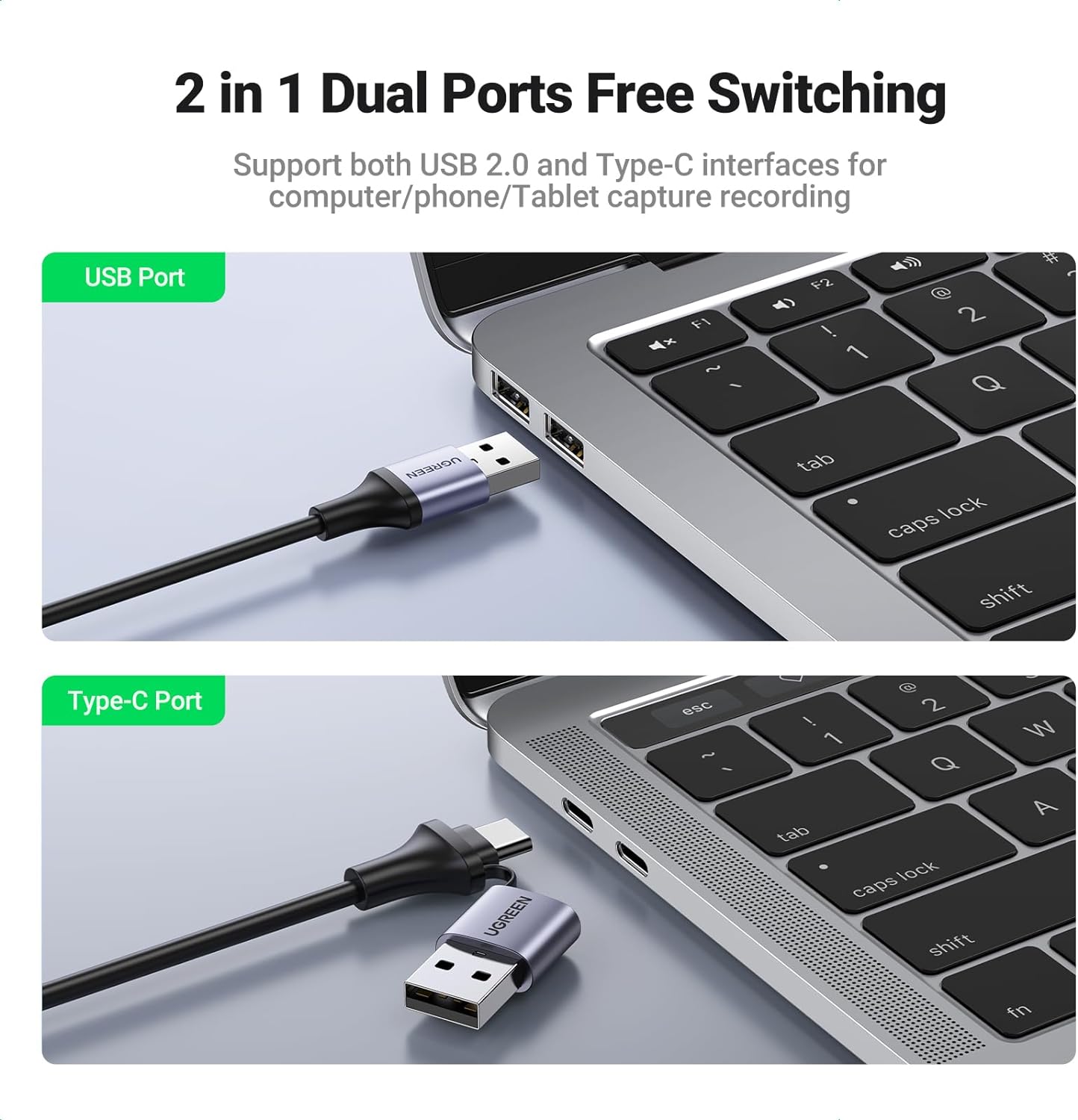 UGREEN 40189 Video Capture Card 4K HDMI, Video and Audio Recording for Gaming, Streaming, Teaching, Video Conference — connection and usage detail 1