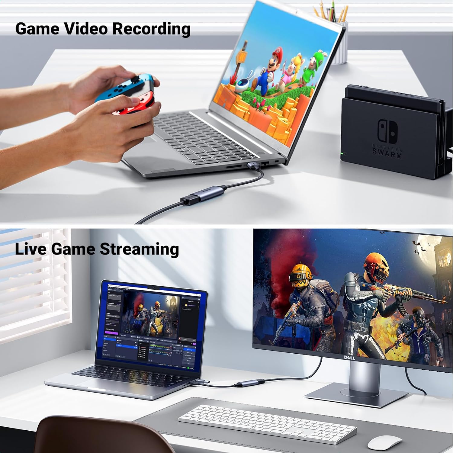 UGREEN 40189 Video Capture Card 4K HDMI, Video and Audio Recording for Gaming, Streaming, Teaching, Video Conference — connection and usage detail 2