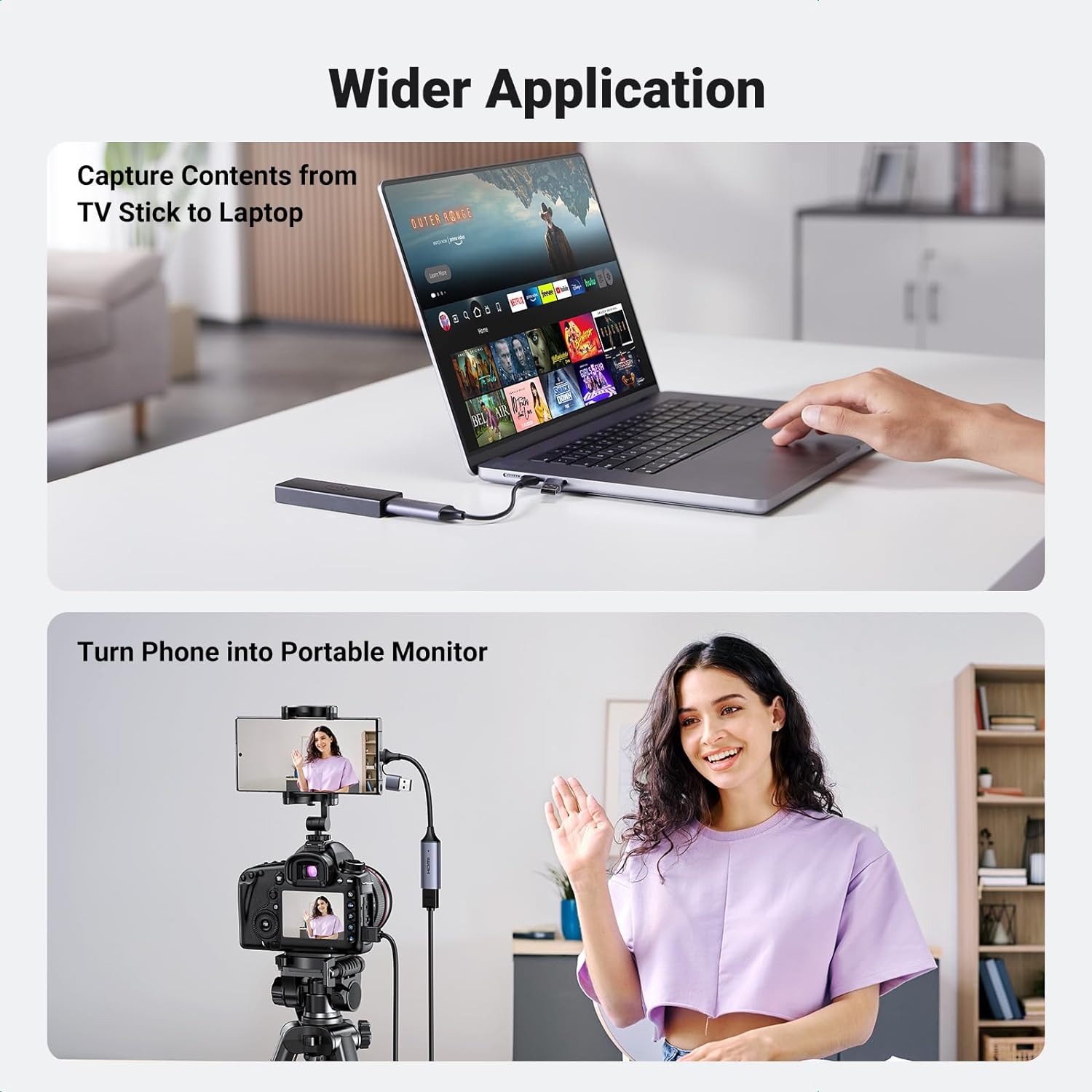 UGREEN 40189 Video Capture Card 4K HDMI, Video and Audio Recording for Gaming, Streaming, Teaching, Video Conference — connection and usage detail 3