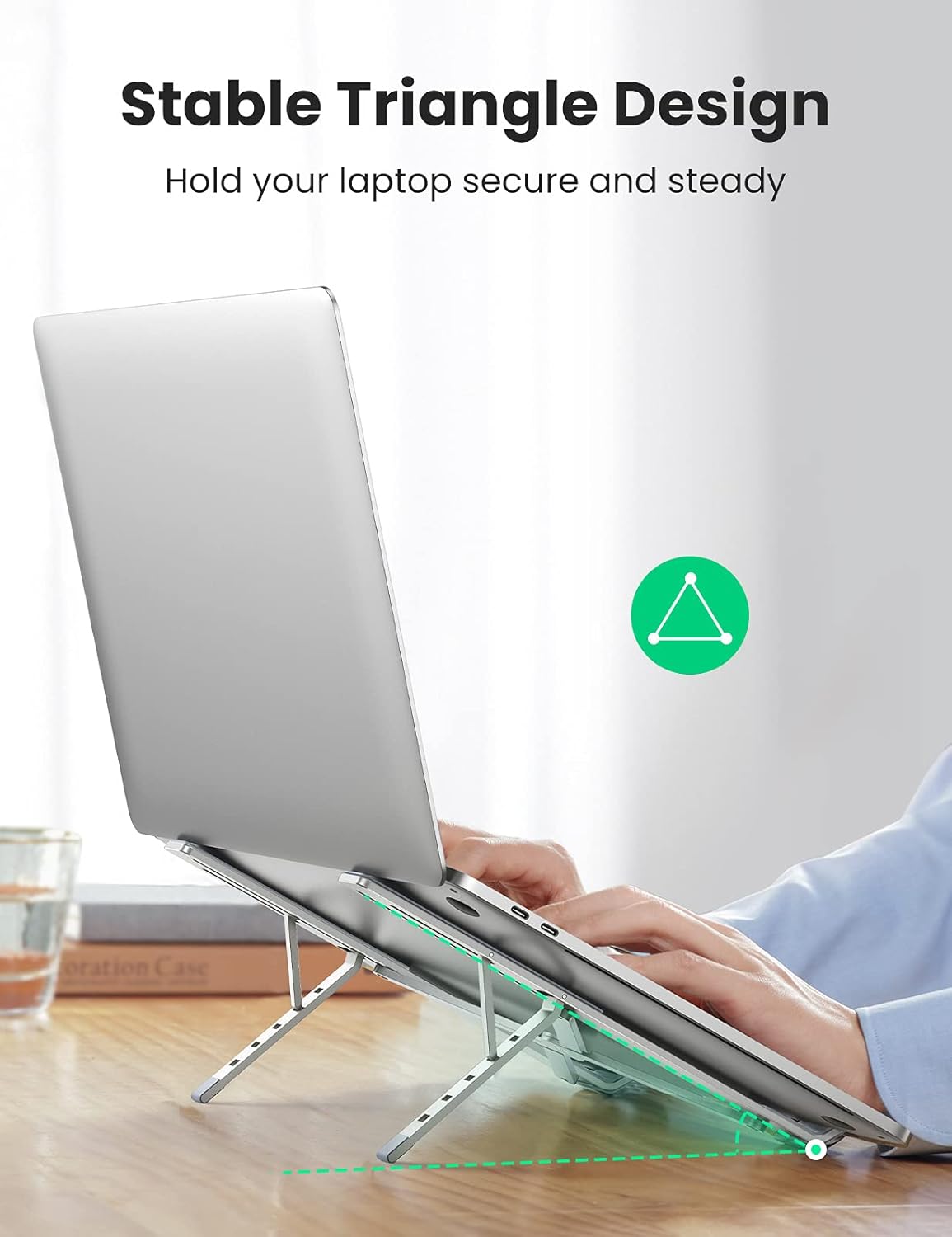 UGREEN 40289 Portable Aluminium Laptop Stand – Adjustable, Foldable Riser — connection and usage detail 2
