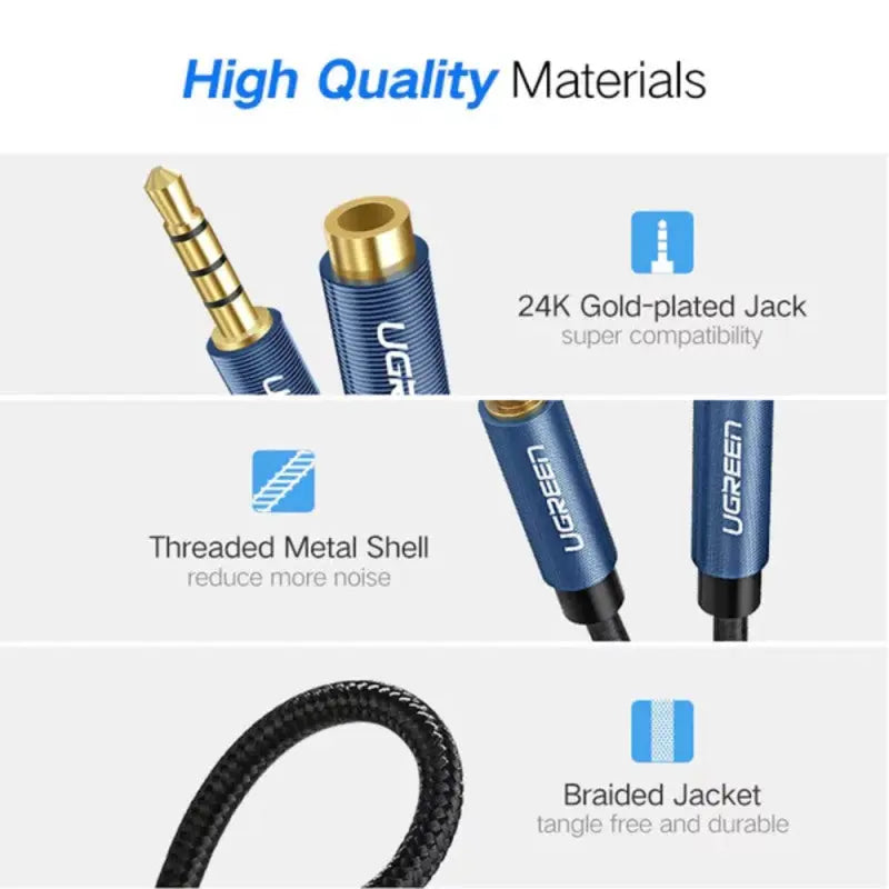 UGREEN 40675 2m 3.5mm TRRS Headset Extension Cable — connection and usage detail 1