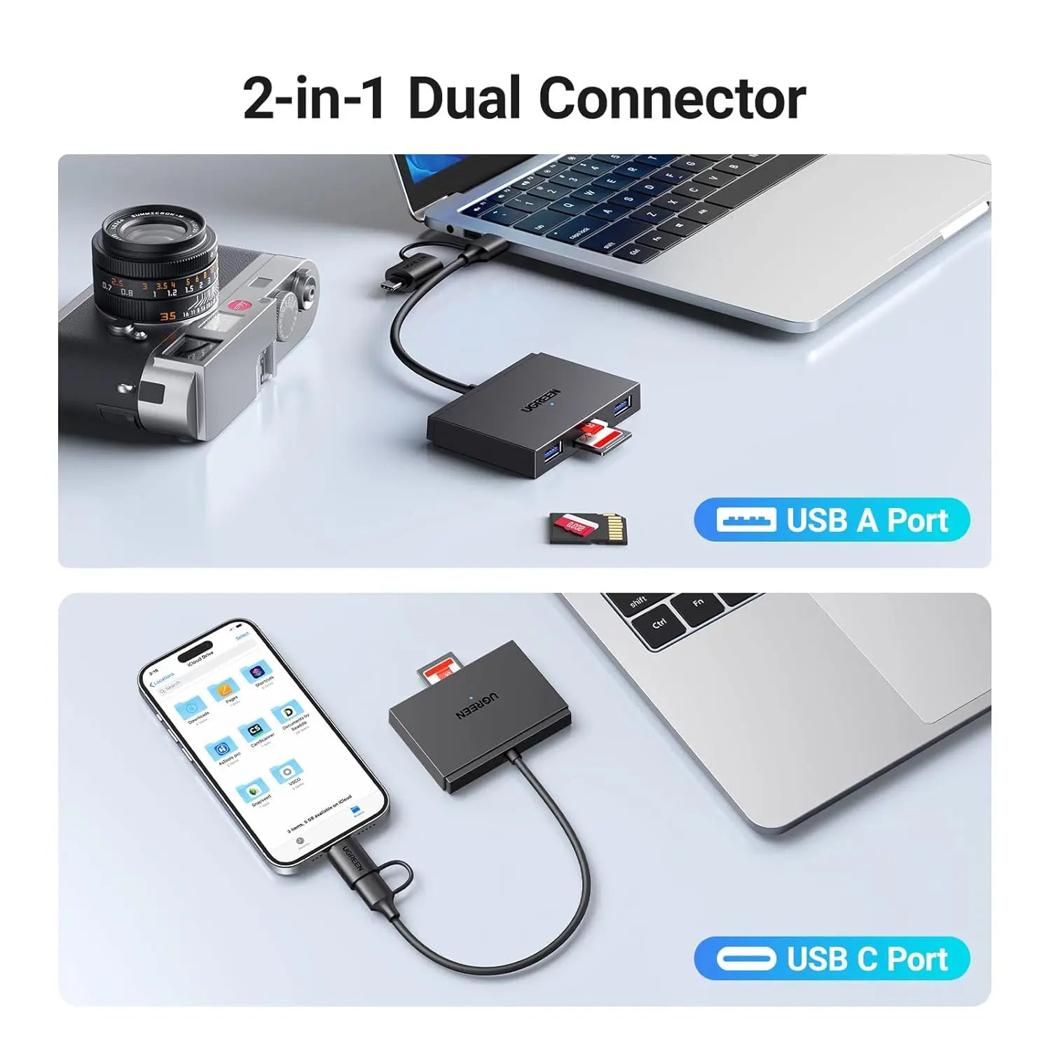 UGREEN CM812 45167 4-in-1 USB-C/USB-A Card Reader & Hub — connection and usage detail 3