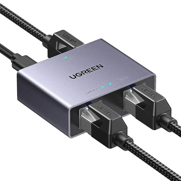 UGREEN 1 in 2 Out Ethernet Splitter 1000Mbps Aluminum Gigabit Network LAN Adapter USB C Charging Cat8 Cat7 Cat6 RJ45 (45311) — product view