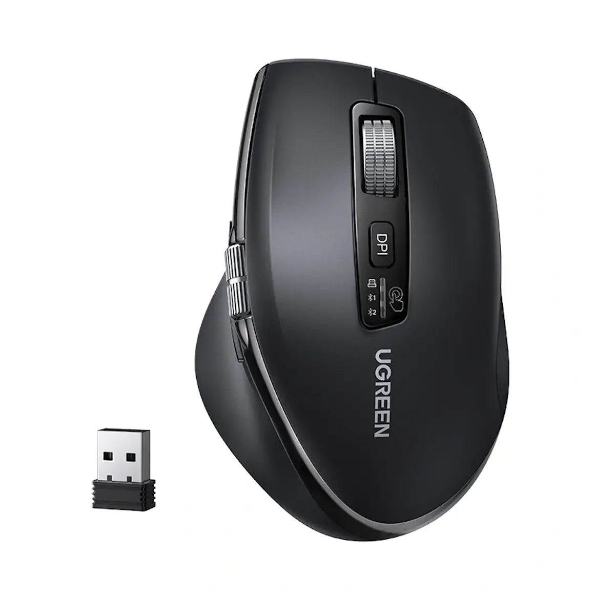 UGREEN 45792 Wireless Mouse Scrolling Master with Ultra-fast Speed (Black) Bluetooth & 2.4G Dual Modes, Silent Ergonomic Mouse with 5000 DPI Adjustable, 6 Buttons, Connects Up to 3 Devices, 10M Connection — product view
