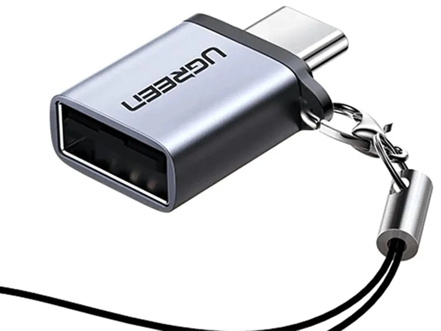 UGREEN USB-C to USB-A 3.0 OTG Adapter with Lanyard – 5Gbps High-Speed Data Transfer, Space Gray (50283) — connection and usage detail 1