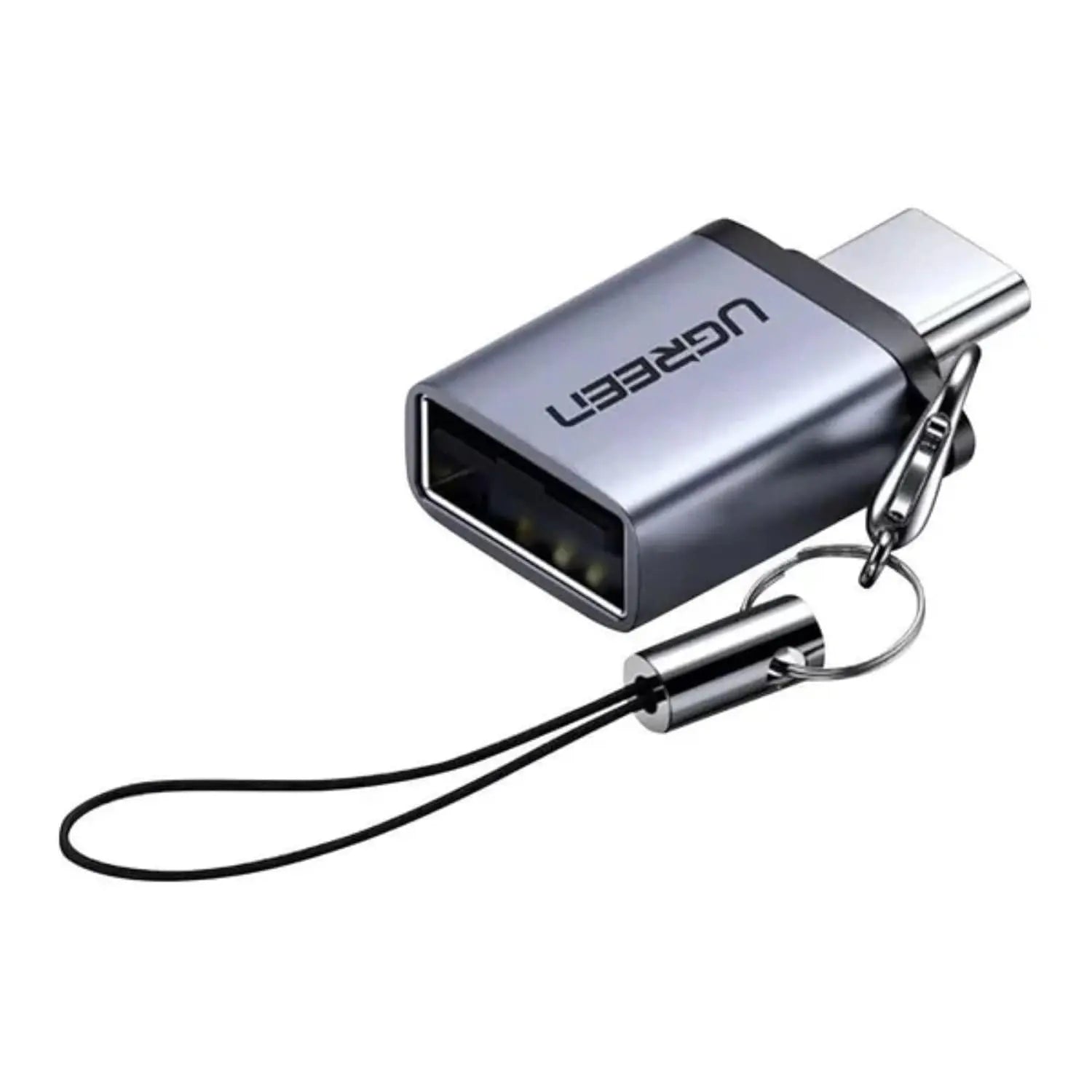UGREEN USB-C to USB-A 3.0 OTG Adapter with Lanyard – 5Gbps High-Speed Data Transfer, Space Gray (50283) — connection and usage detail 2