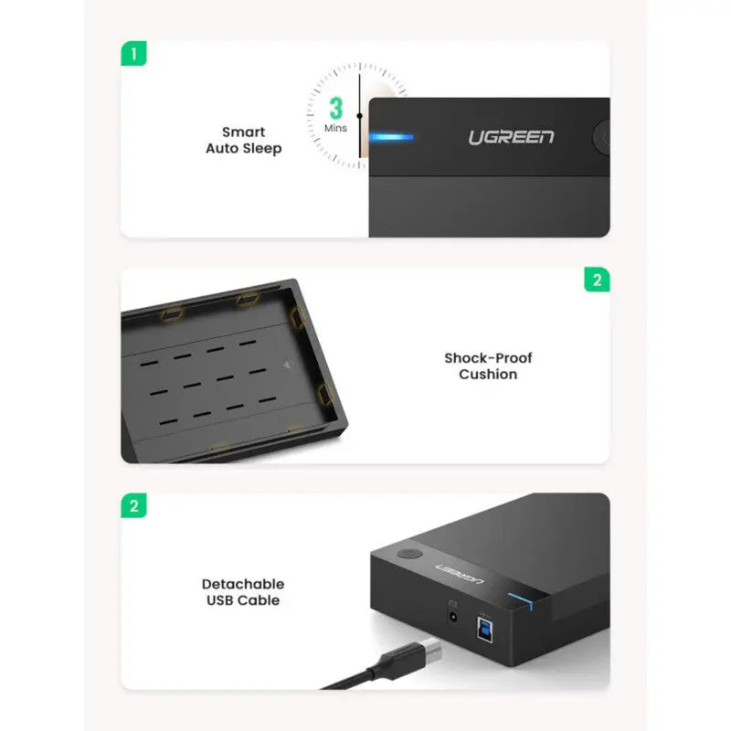 UGREEN 50422 Powered 3.5/2.5-Inch SATA Enclosure, 5Gbps — connection and usage detail 1