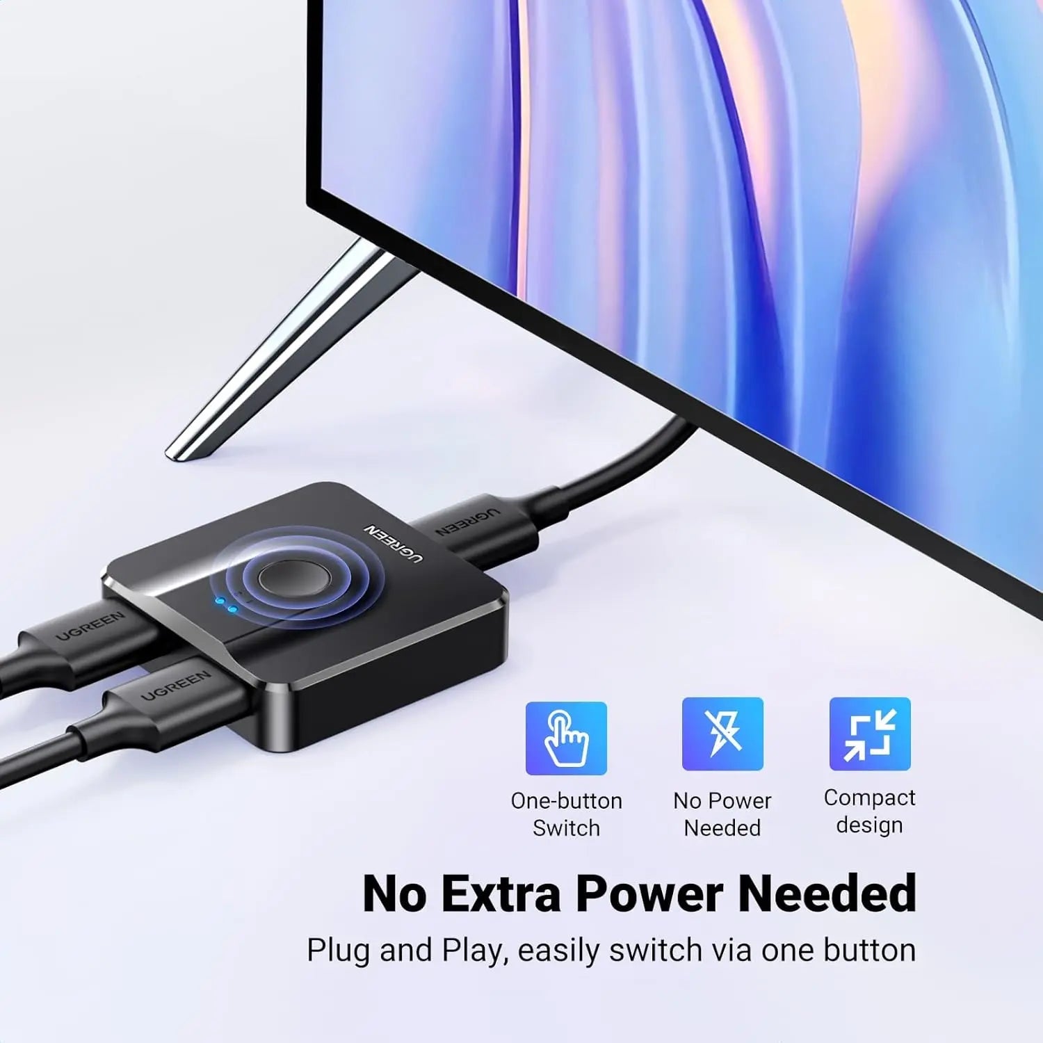 UGREEN 50966 Bidirectional 2-Port HDMI Switch, 4K60 — connection and usage detail 2