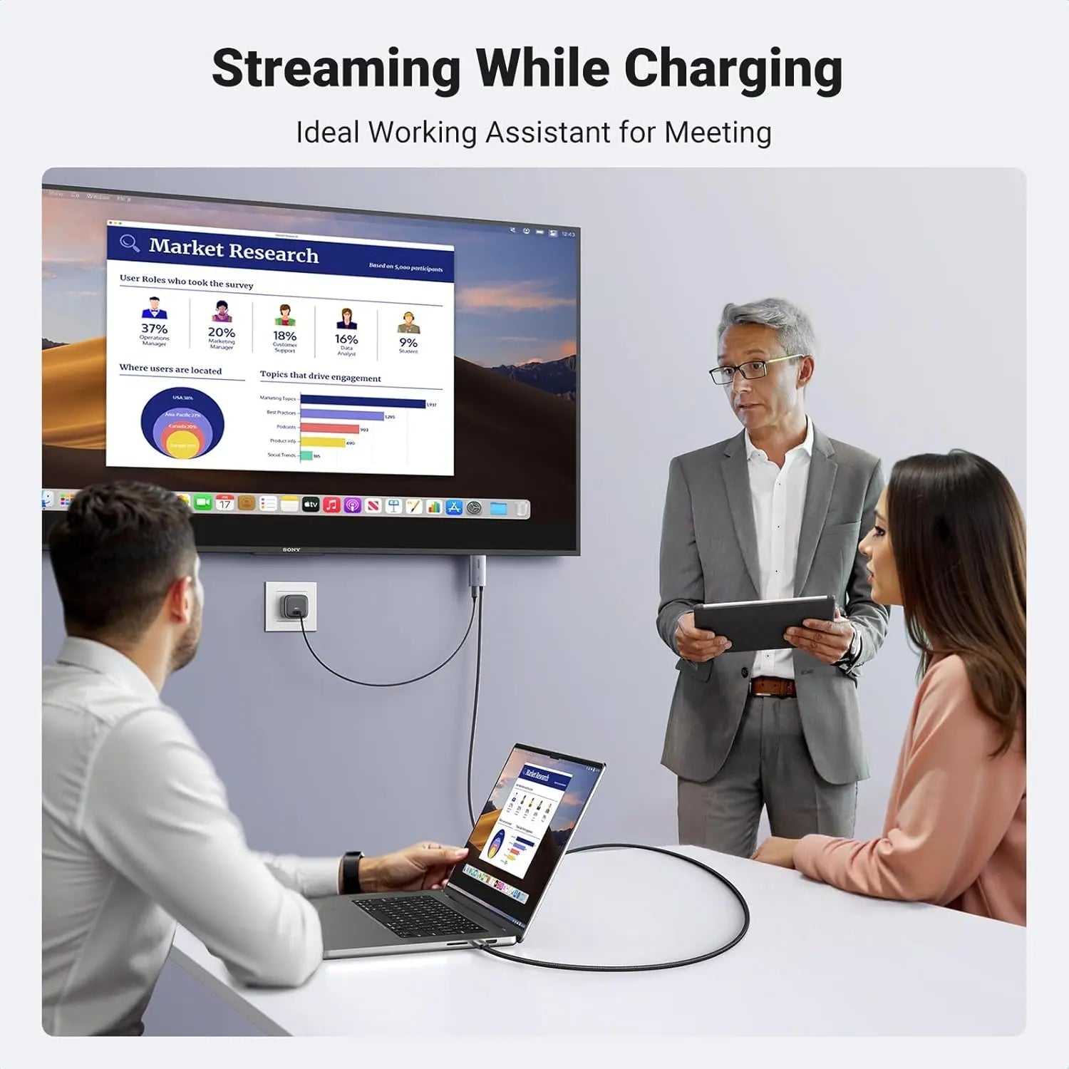UGREEN USB C to HDMI Cable 2M 4K 60Hz 100W PD Fast Charging 2-in-1 Thunderbolt iPhone 16 Pro MacBook iPad Galaxy (55330) — connection and usage detail 3