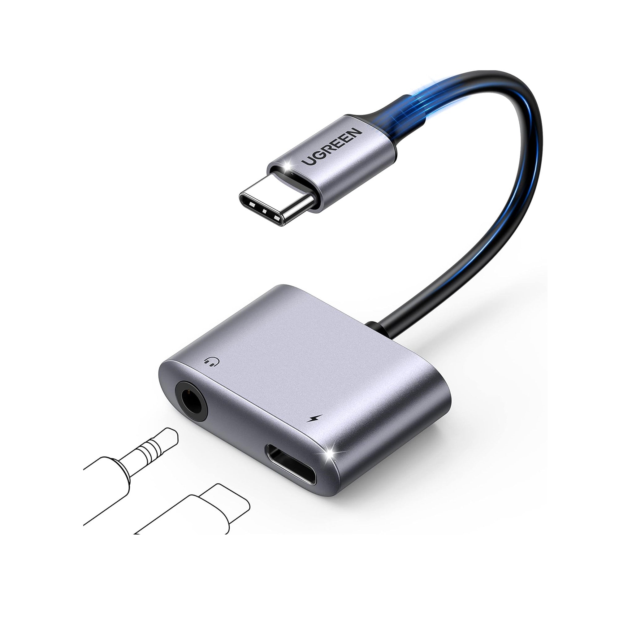 UGREEN 60164 USB-C to Aux 3.5mm Audio With PD Adapter for PUBG Mobile / Free Fire, Earphone Converter with DAC Chip, PD QC Charging — product view
