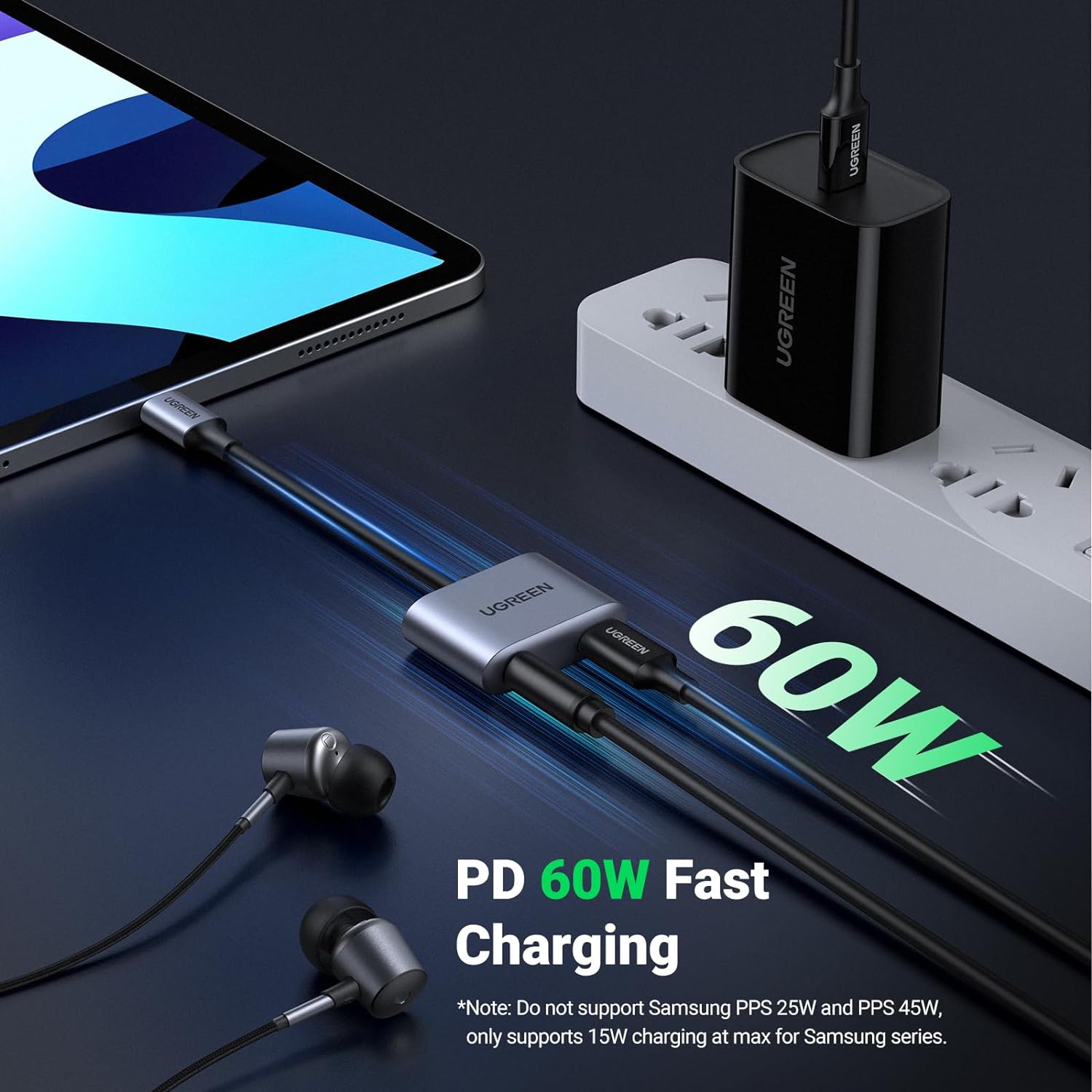 UGREEN 60164 USB-C to Aux 3.5mm Audio With PD Adapter for PUBG Mobile / Free Fire, Earphone Converter with DAC Chip, PD QC Charging — connection and usage detail 3
