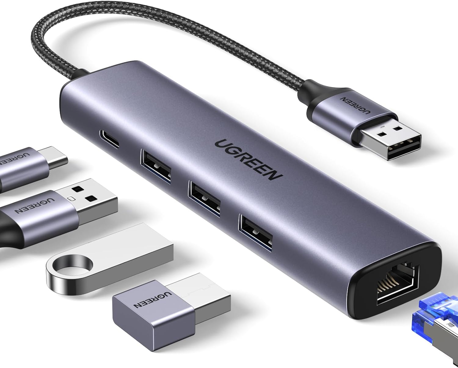 UGREEN 60554 USB 3.0 To Gigabit Ethernet Adapter 5 In 1 Multiport Hub — connection and usage detail 1
