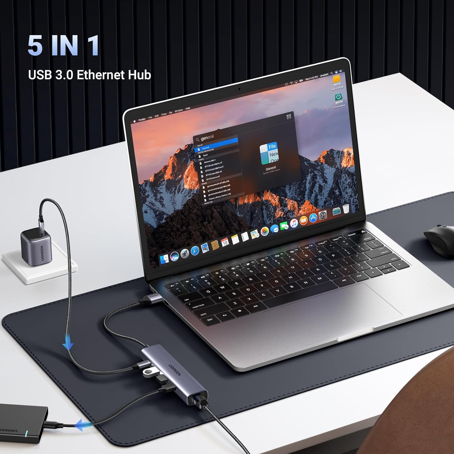 UGREEN 60554 USB 3.0 To Gigabit Ethernet Adapter 5 In 1 Multiport Hub — connection and usage detail 2