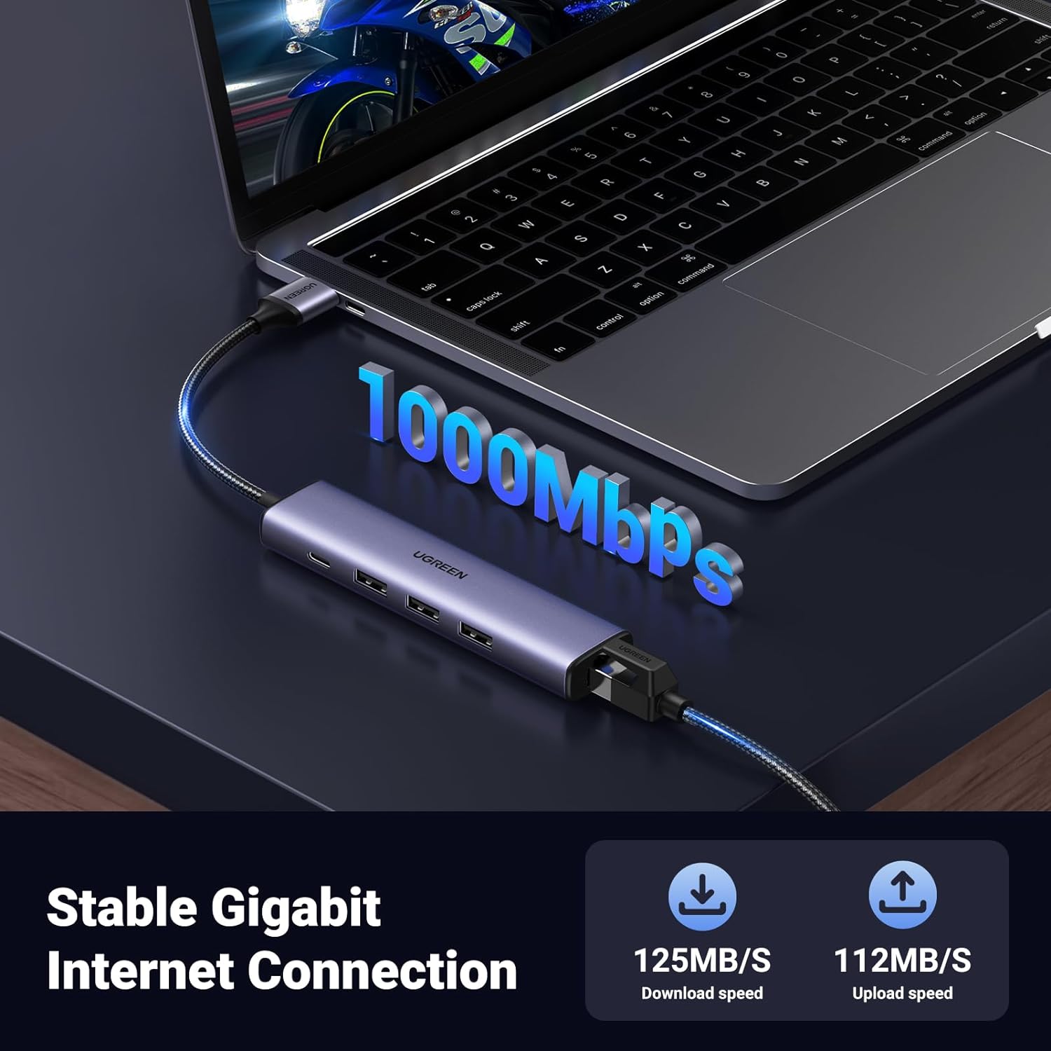 UGREEN 60554 USB 3.0 To Gigabit Ethernet Adapter 5 In 1 Multiport Hub — connection and usage detail 3