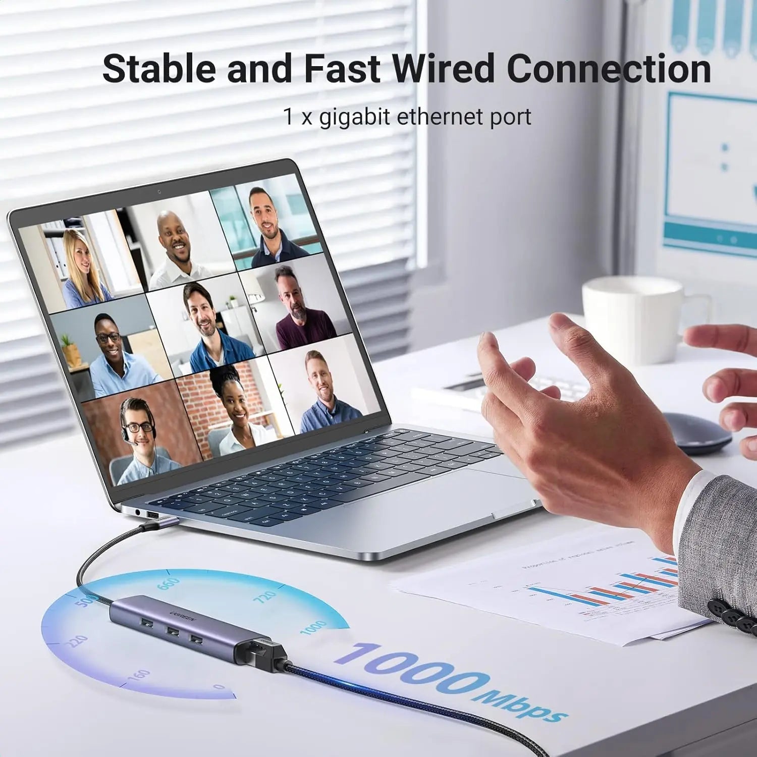 UGREEN 4-in-1 USB-C Hub with Gigabit Ethernet (60600) — connection and usage detail 3