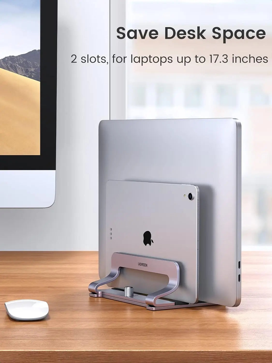 UGREEN Vertical Laptop Stand Dual Slot Adjustable Dock Aluminum Desktop Stand MacBook Air Pro Surface LG Gram Lenovo (60643) — connection and usage detail 2